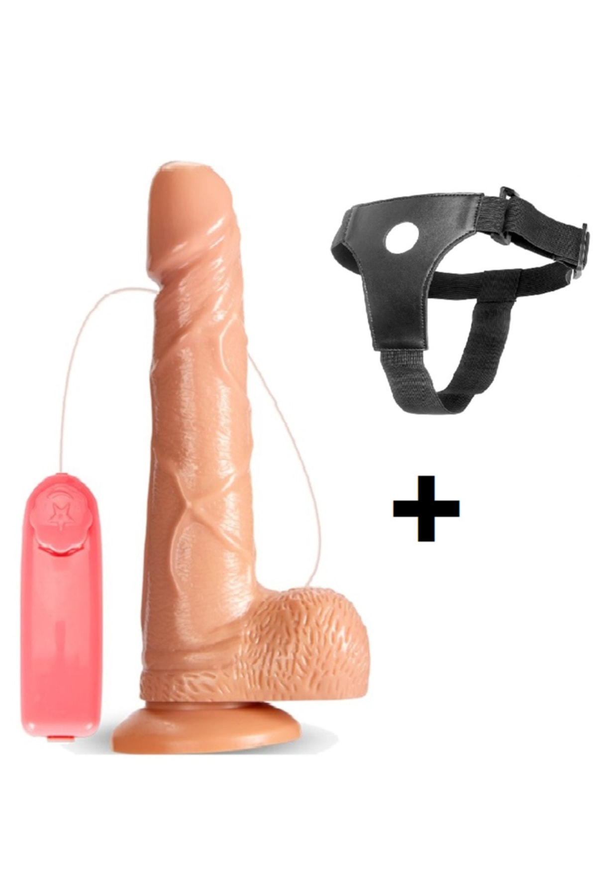 Ten Dokusunda 19 cm Ayarlanabilir Güçlü Titreşimli Penis Belden Bağlamalı Kemerli Realistik Vibratör
