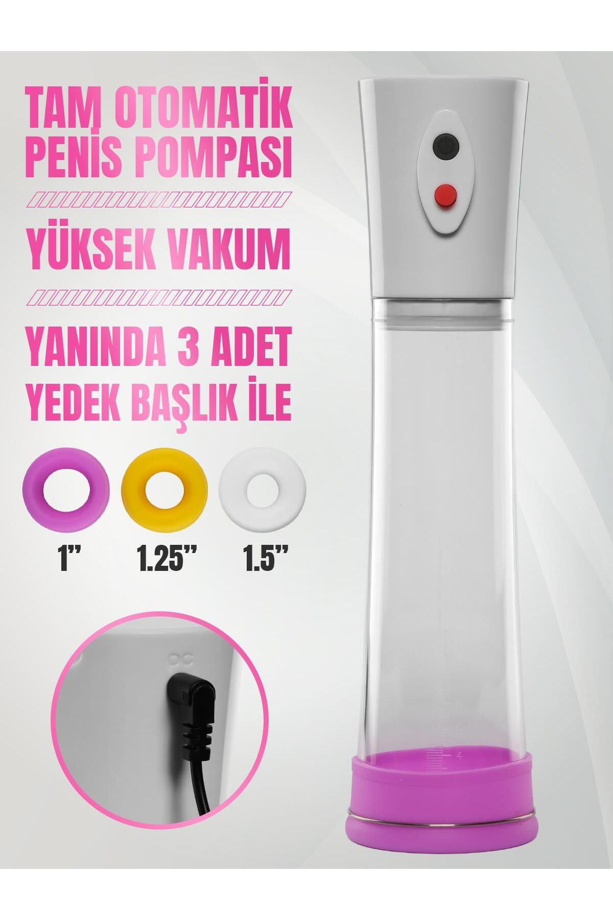 Büyütücü Ve Kalınlaştırıcı Etkili Usb Şarjlı 3 Yedek Lastikli Tam Otomatik Penis Vakum Pompası