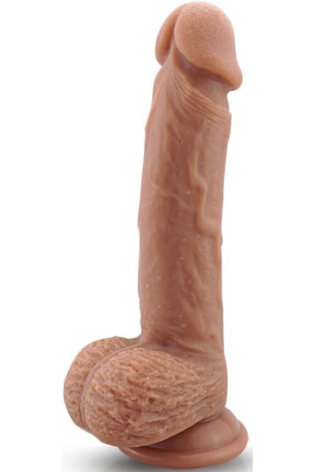 Çift Katmanlı Yumuşak Ten Hissiyatı Ultra Gerçekçi Dokuda 22 Cm Penis Güçlü Vantuzlu Realistik Dildo