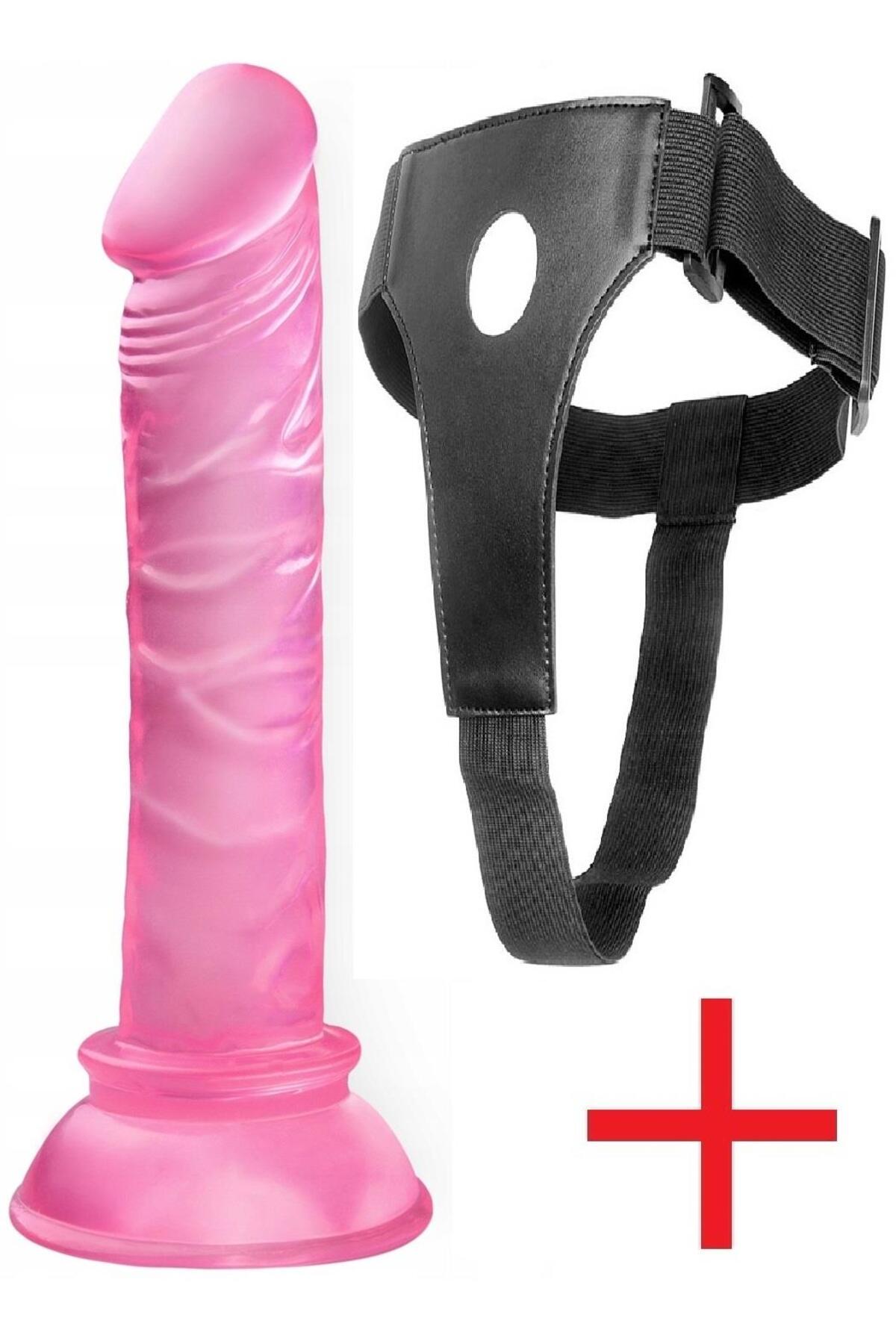 Kemerli Esnek Pembe Jel Doku 14 Cm Belden Bağlamalı Anal Vajina Vantuzlu Realistik Takma Dildo Penis