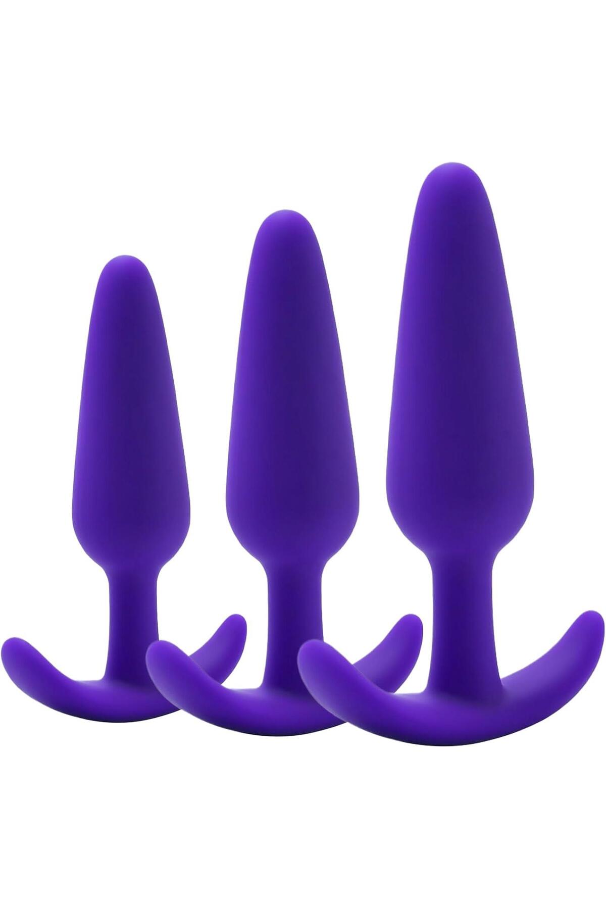 Mor Soft Silikon 3 Farklı Boyutta Dokuda Anal Açıcı Alıştırıcı Genişletici Tıpa 3'lü Plug Tıkaç Seti