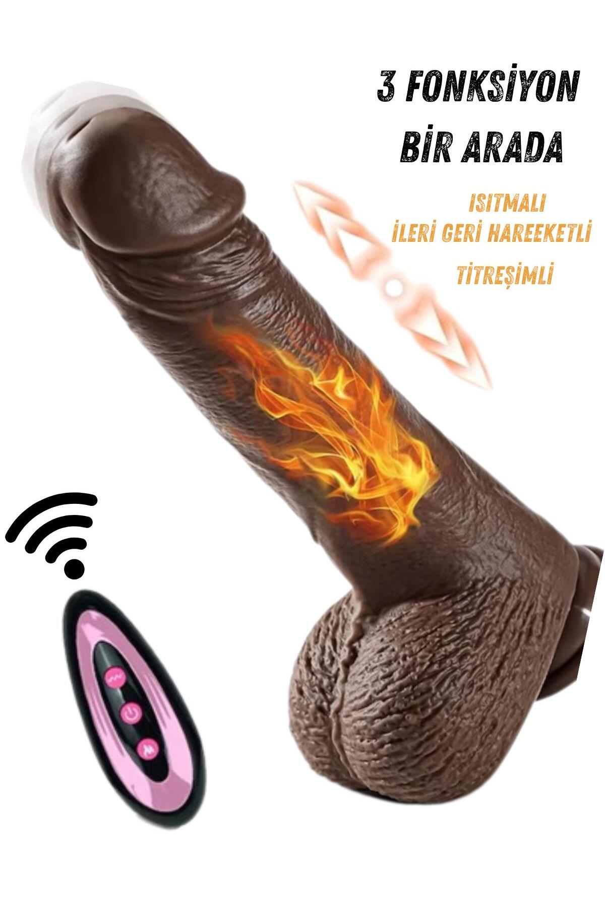 Uzaktan Kumandalı İleri Geri Hareketli Isıtmalı Titreşimli 21.5 Cm Vibratör Realistik Penis Dildo
