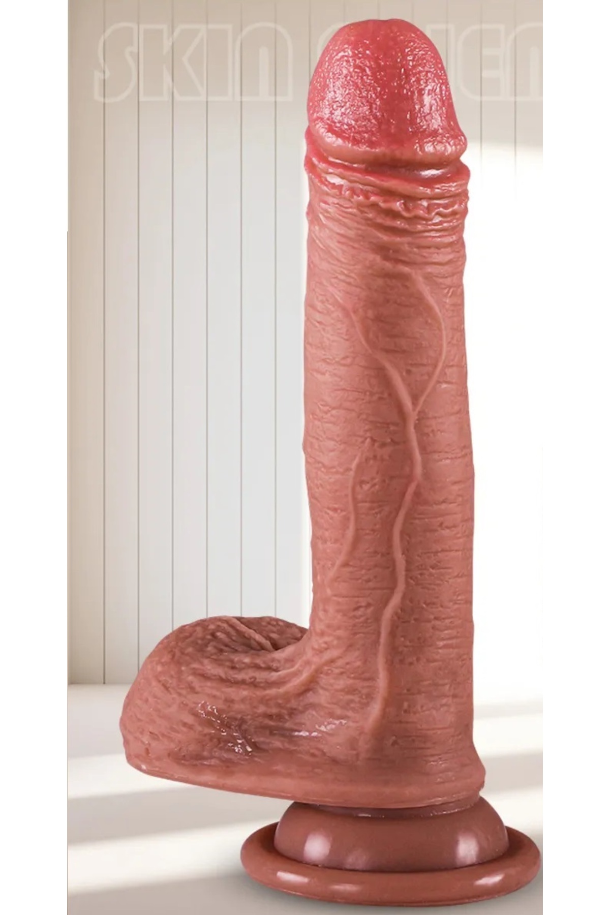 Çift Katmanlı Gerçekçi Deri Yumuşaklığında Dildo 17.5 Cm Vantuzlu Esnek Bükülebilir Realistik Penis