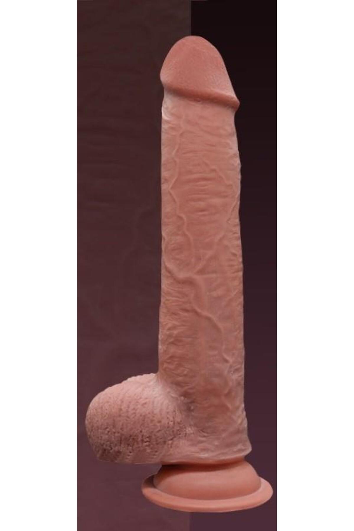 Çift Katmanlı Gerçekçi Yumuşak Dokuda 22 Cm Penis Esnek Bükülebilir Güçlü Vantuzlu Realistik Dildo