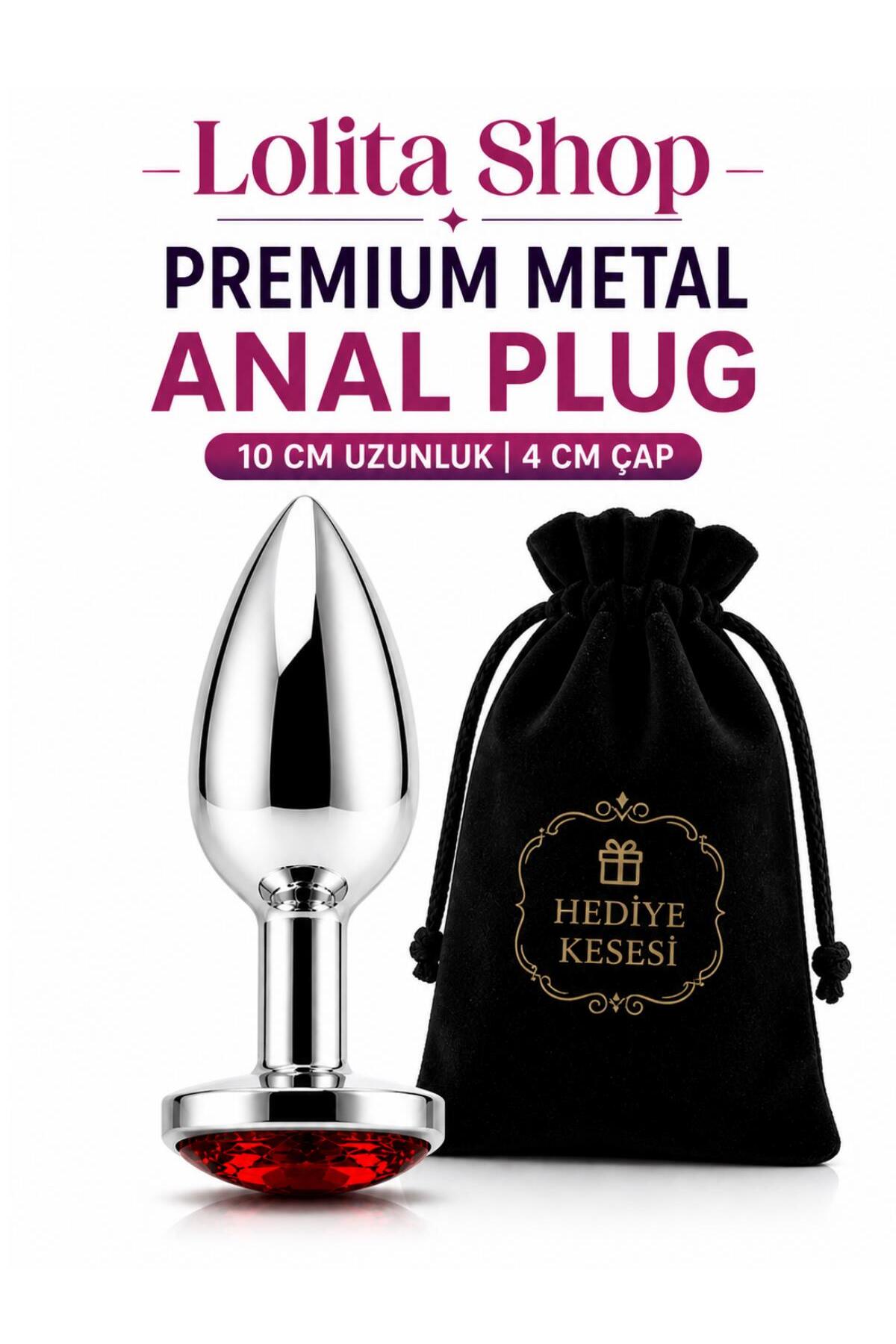 Gümüş Metal Kırmızı Mücehver Taşlı 9,5 Cm Anal Alıştırıcı Açıcı Genişletici Lüks Anal Plug Ve Tıkaç