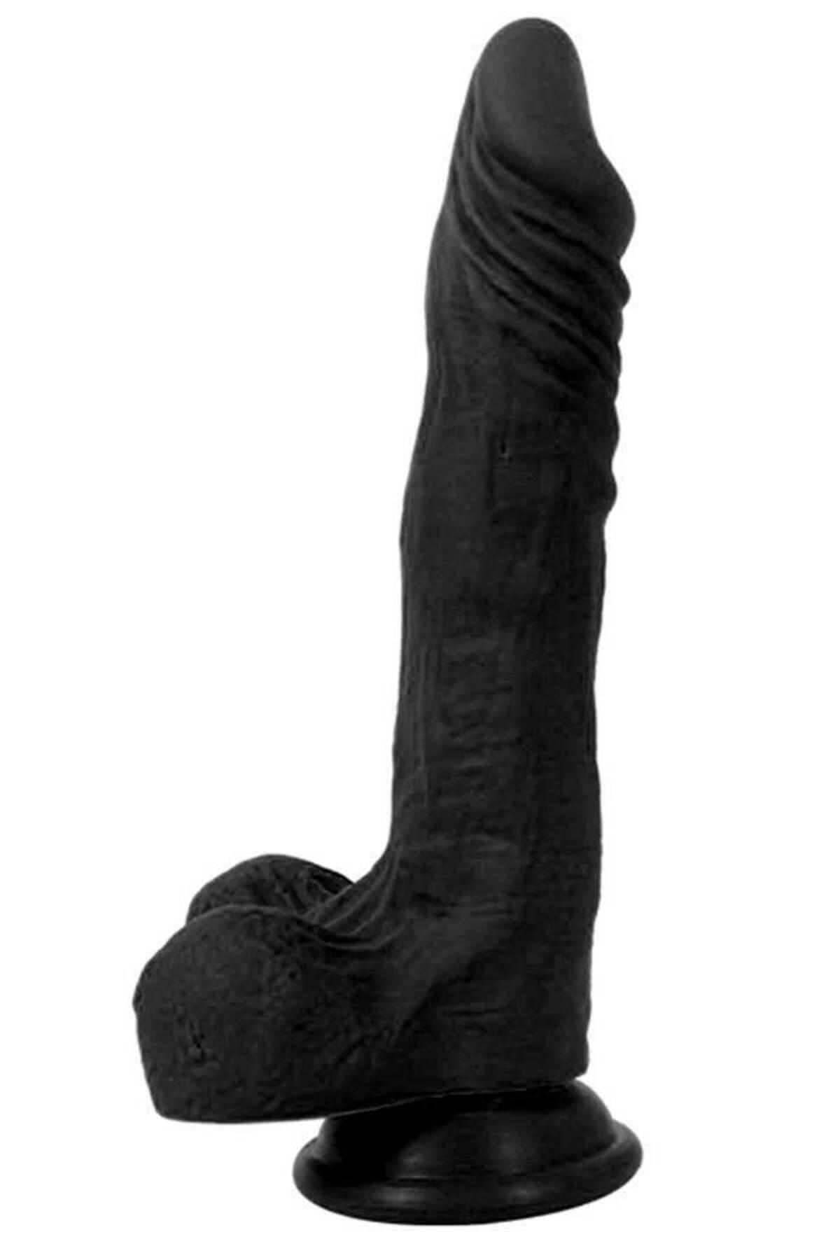 Gerçekçi Yumuşak Esnek Dokuda 21.5 Cm Anal Vajina Zenci Dildo Güçlü Vantuzlu Realistik Siyah Penis