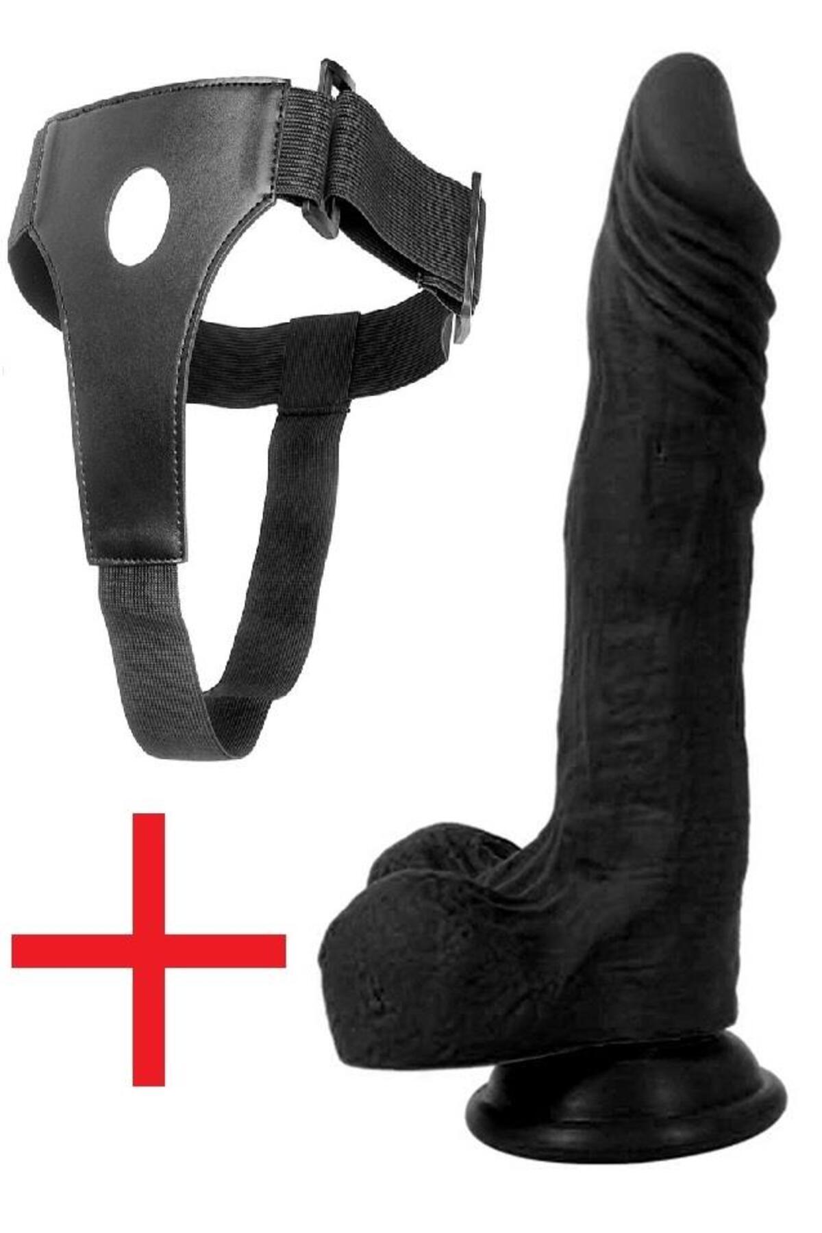 Zenci Takma Gerçekçi Soft Dokuda 21.5 Cm Anal Vajina Kemerli Penis Vantuzlu Realistik Siyah Dildo