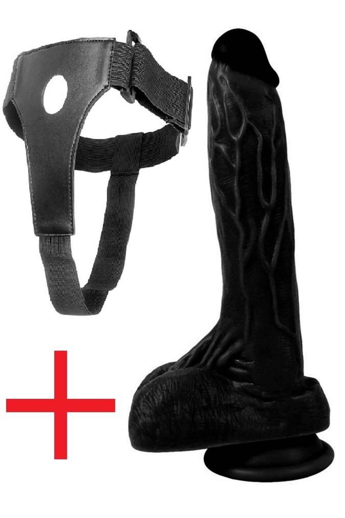Soft Gerçekçi Dokuda Deri Kemerli Penis Vantuzlu Takma Realistik Belden Bağlamalı Siyah Dildo