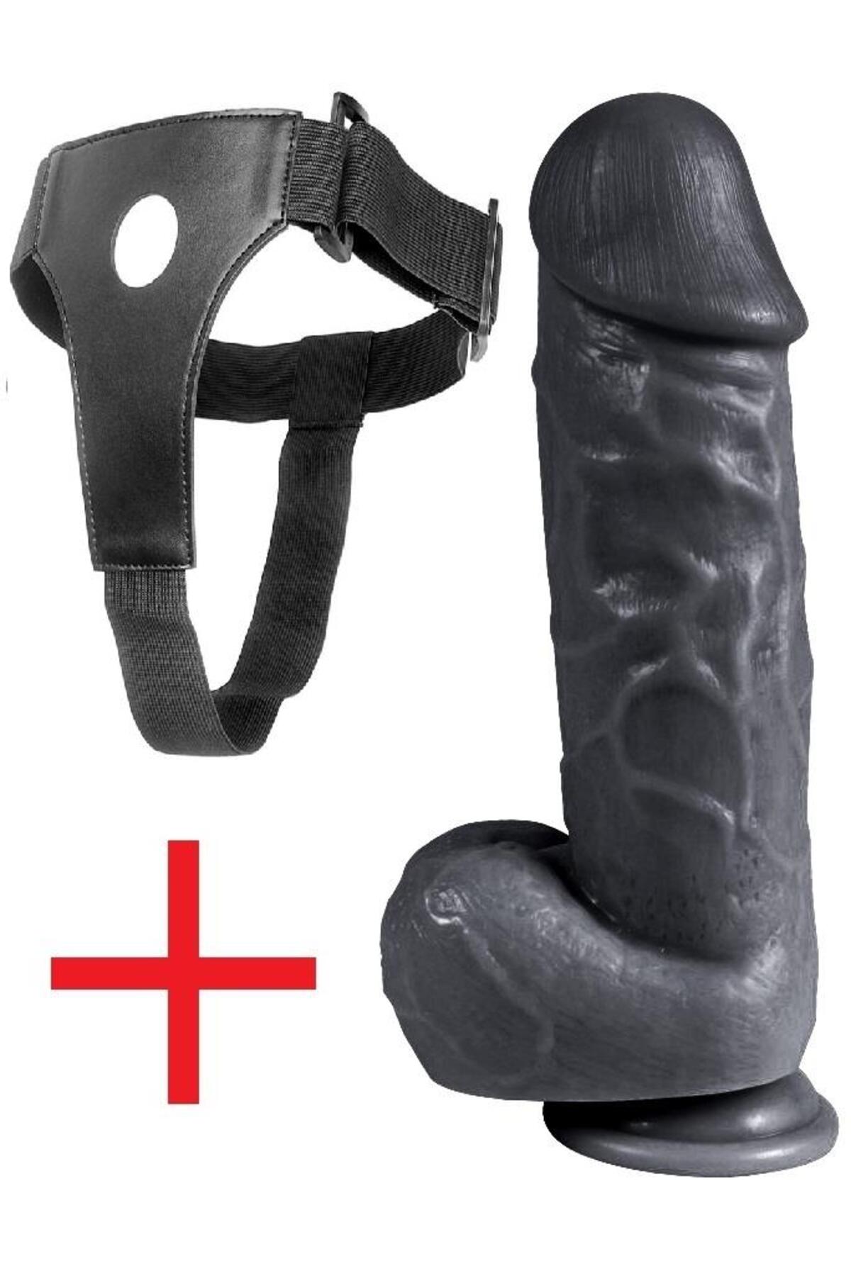 Ultra Gerçekçi Dokuda Belden Bağlamalı Zenci 22 Cm Kalın Penis Realistik Takma Kemerli Siyah Dildo