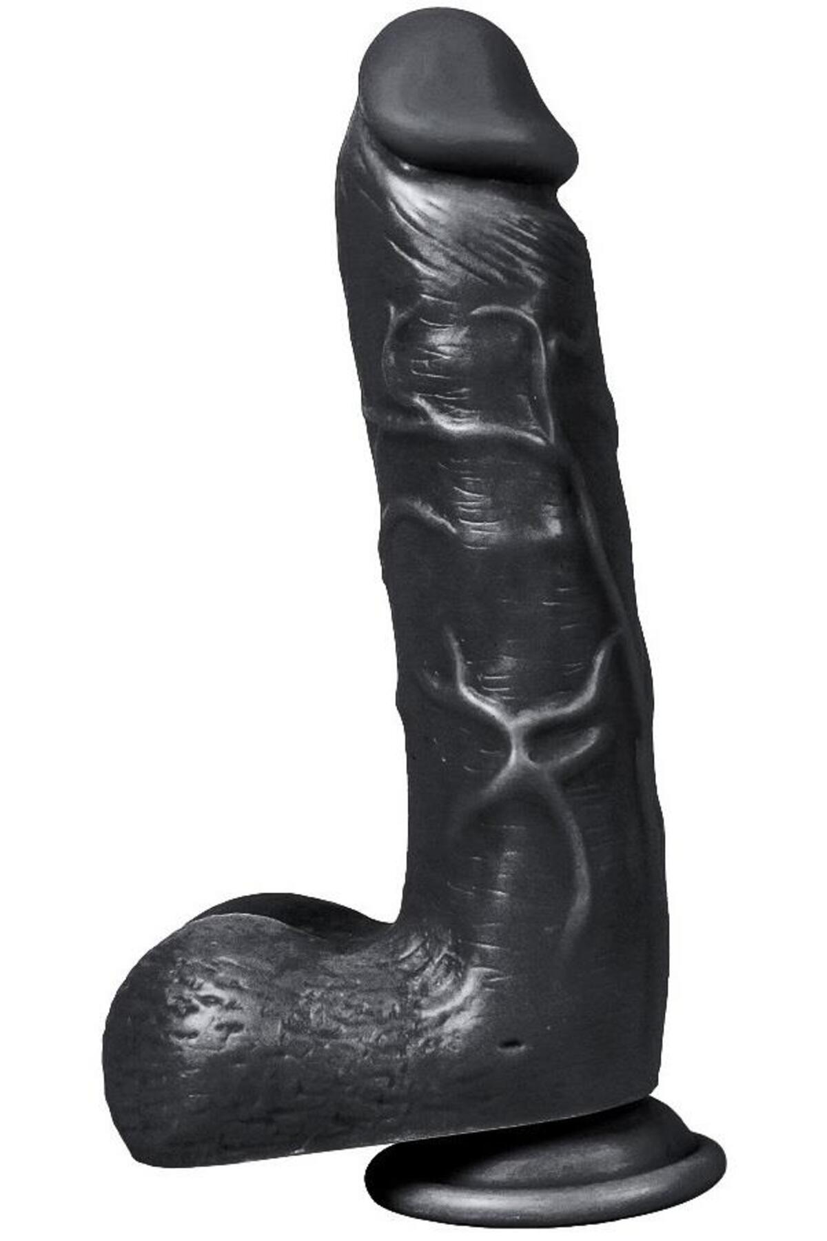 Gerçekçi Görünümde Yumuşak Esnek Güçlü Vantuzlu Penis 21.5 Cm Et Dokusu Süper Realistik Siyah Dildo