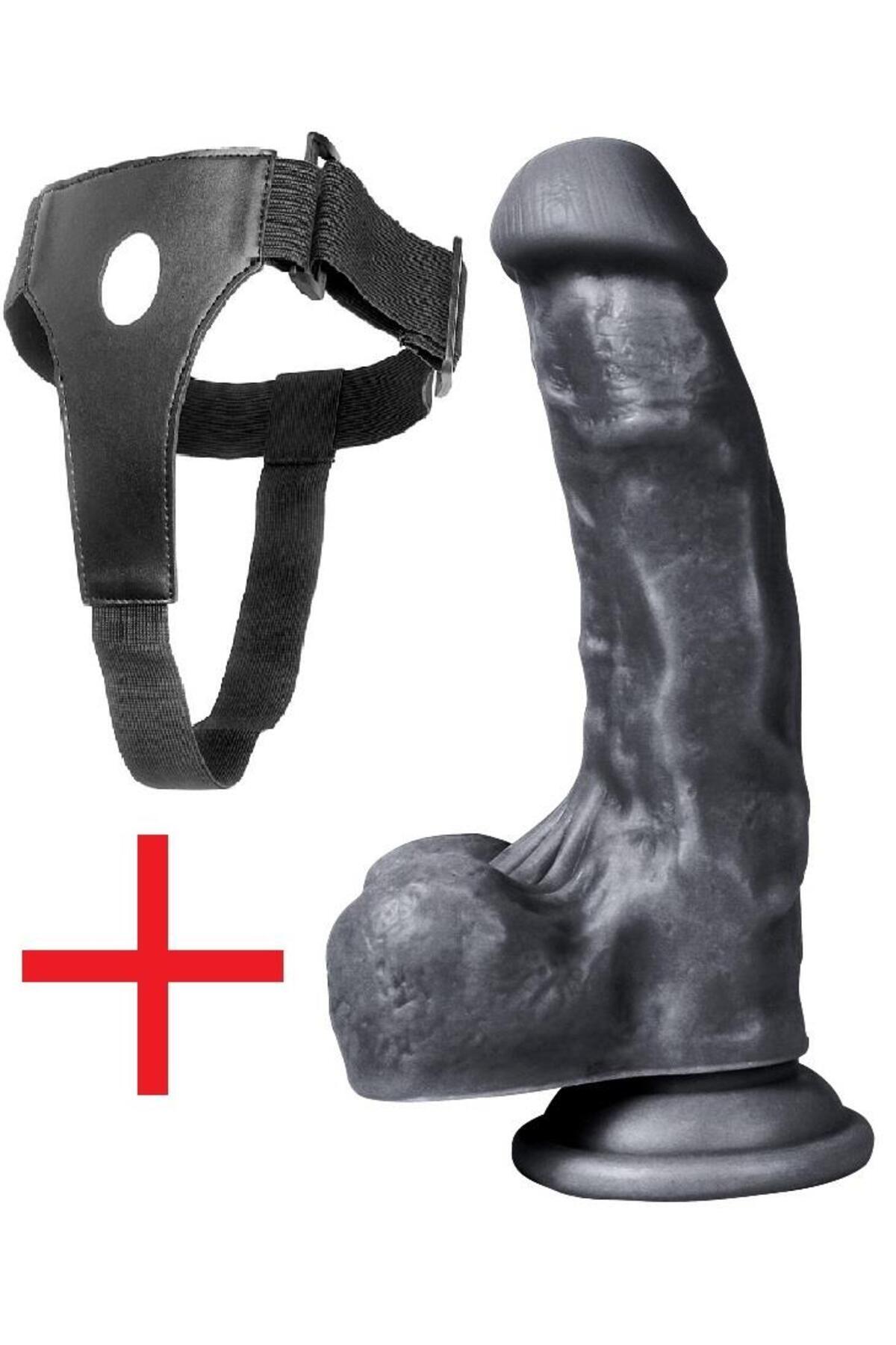 Belden Bağlamalı Gerçekçi Soft Doku 18.5 Cm Vantuzlu Takma Siyah Dildo Realistik Kemerli Zenci Penis