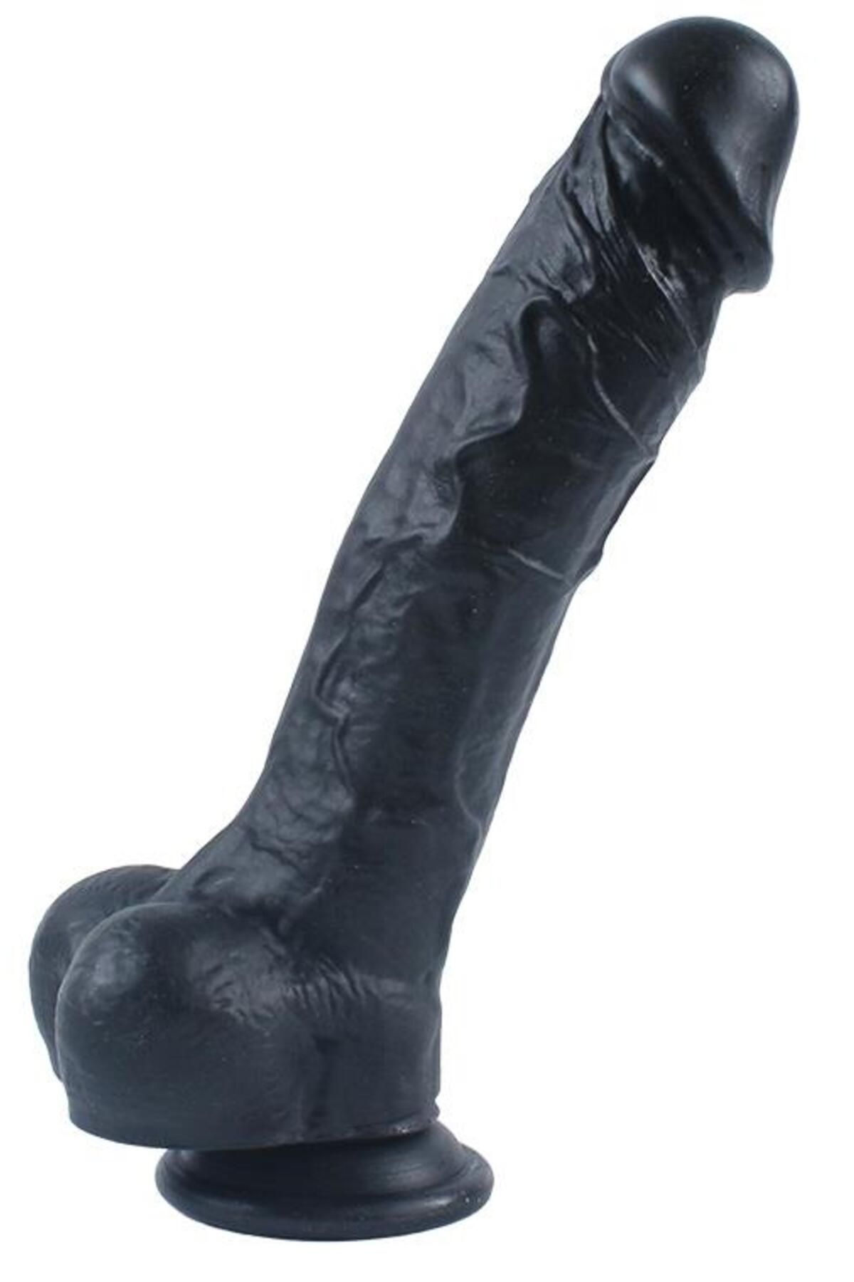 Güçlü Vantuzlu 17.5 Cm Yumuşak Et Dokusunda Anal Vajina Siyah Penis Gerçekçi Realistik Dildo