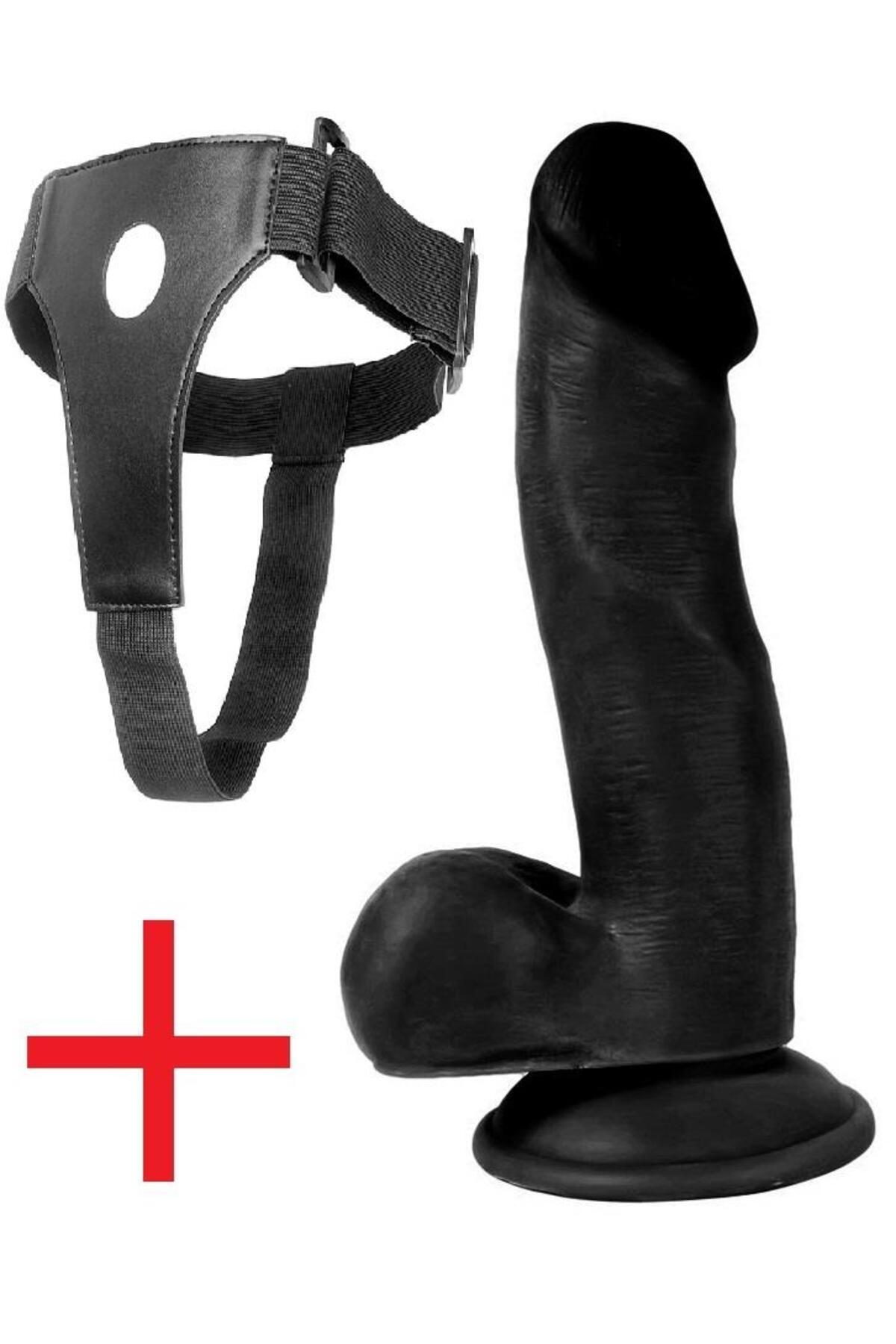 Anal Vajina 17.5 Cm Kemerli Zenci Dildo Gerçekçi Dokuda Takma Realistik Belden Bağlamalı Siyah Dildo