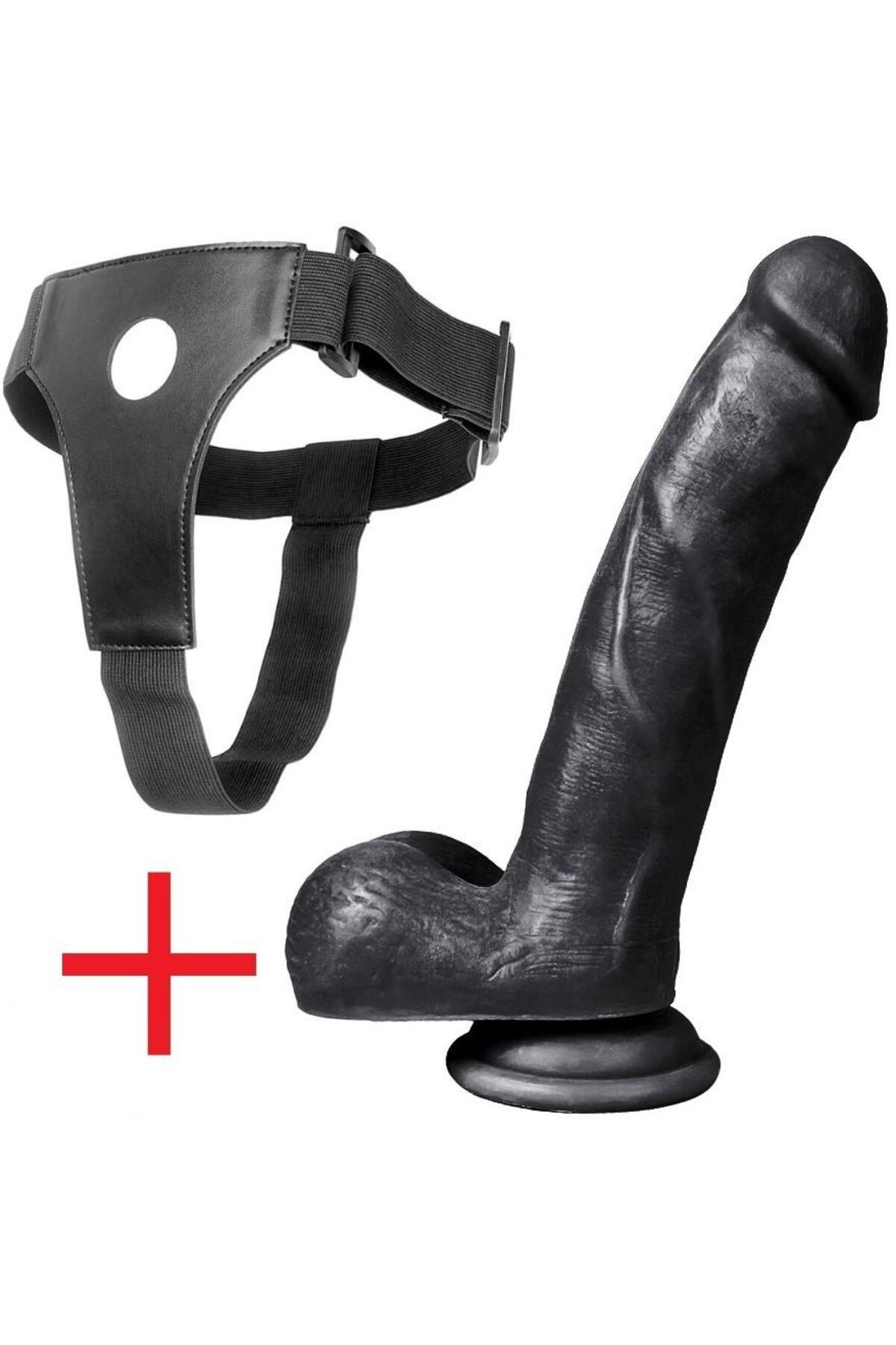 Gerçekçi Doku Hissiyatı Belden Bağlamalı Zenci Penis 19.5 Cm Realistik Kemerli Takma Siyah Dildo