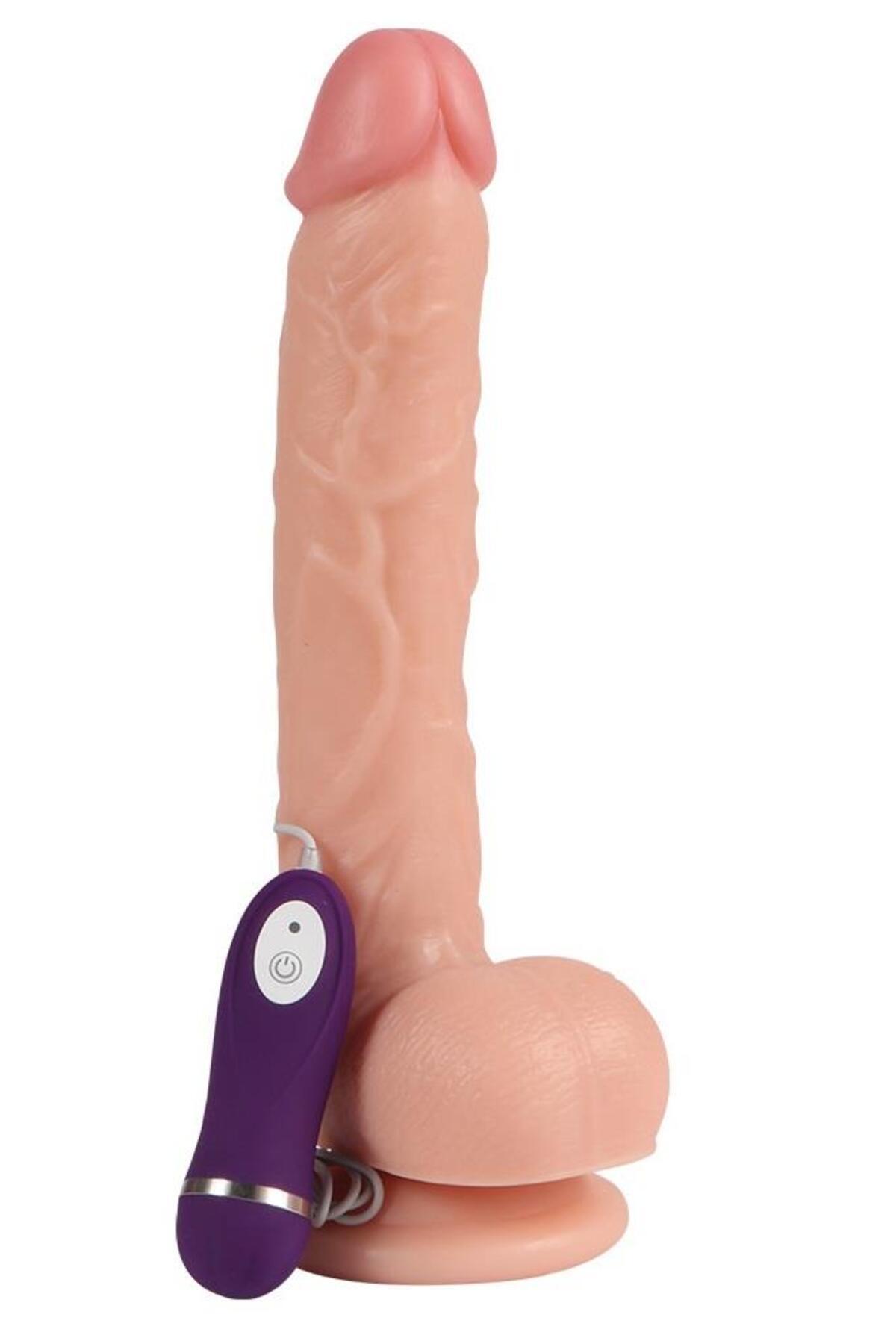 26 Cm Gerçekçi Dokuda Dev Boyut Güçlü Vantuzlu 10 Farklı Titreşimli Dildo Realistik Penis Vibratör