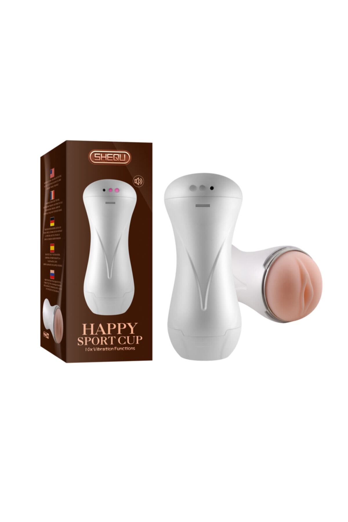 Happy Sportcup Usb Şarjlı 10 Titreşim Fonksiyonlu Ses Çıkartabilen Realistik Kutu Vajina