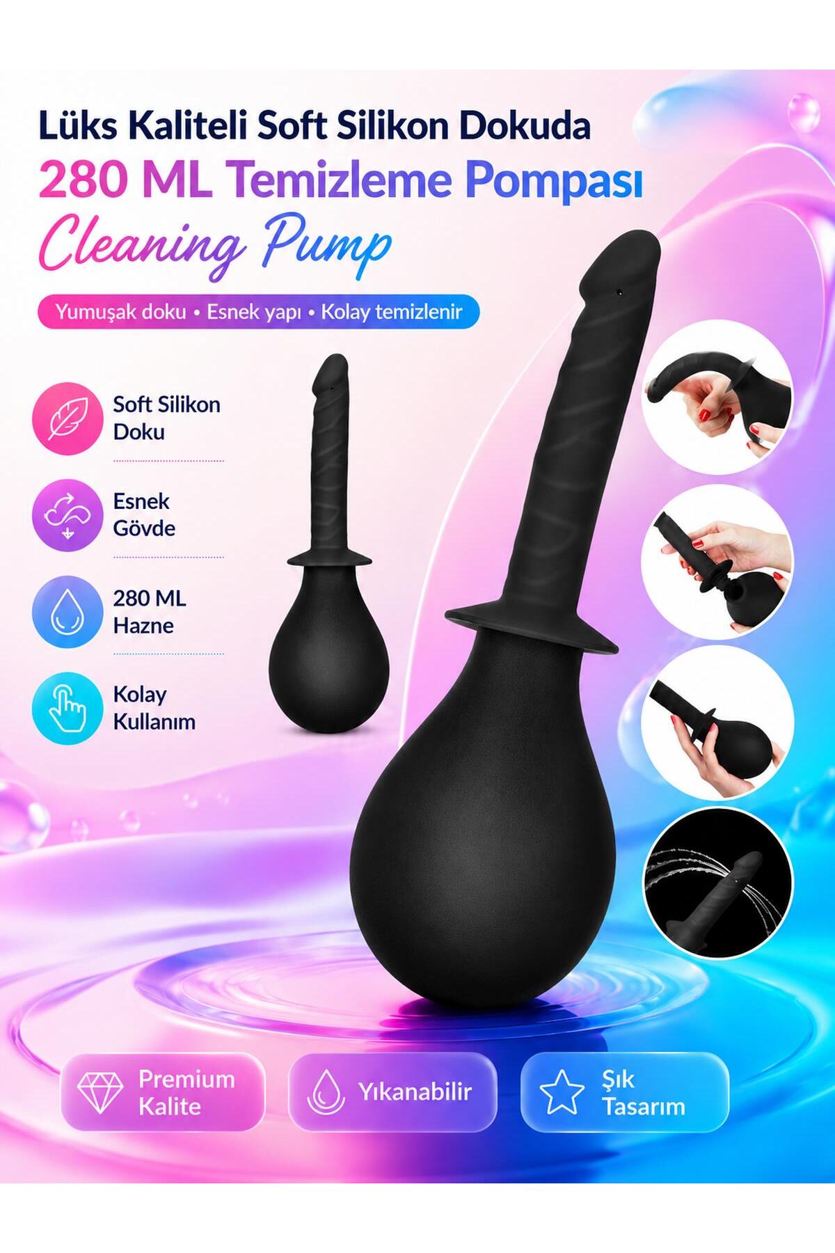 Lüks Kaliteli Penis Başlı Anal Temizleme 280 ML Anal Pompası Anal Cleaning Pump