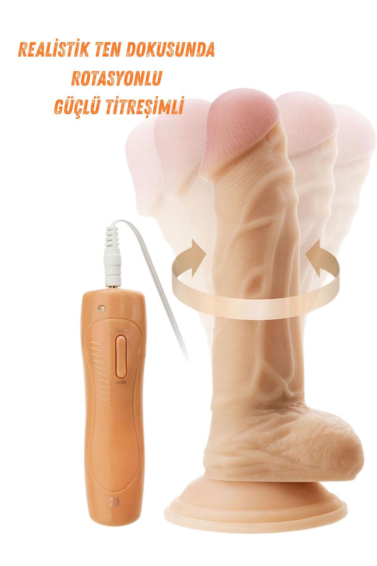 Ultra Gerçekçi Doku 20 Cm 10 Farklı Titreşim Oynar Başlıklı Vantuzlu Realistik Penis Dildo Vibratör