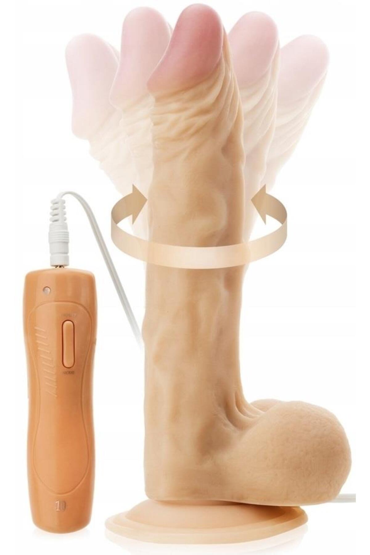 Ultra Gerçekçi Doku 24.5 Cm 10 Mod Titreşimli Dildo Oynar Başlıklı Vantuzlu Penis Realistik Vibratör