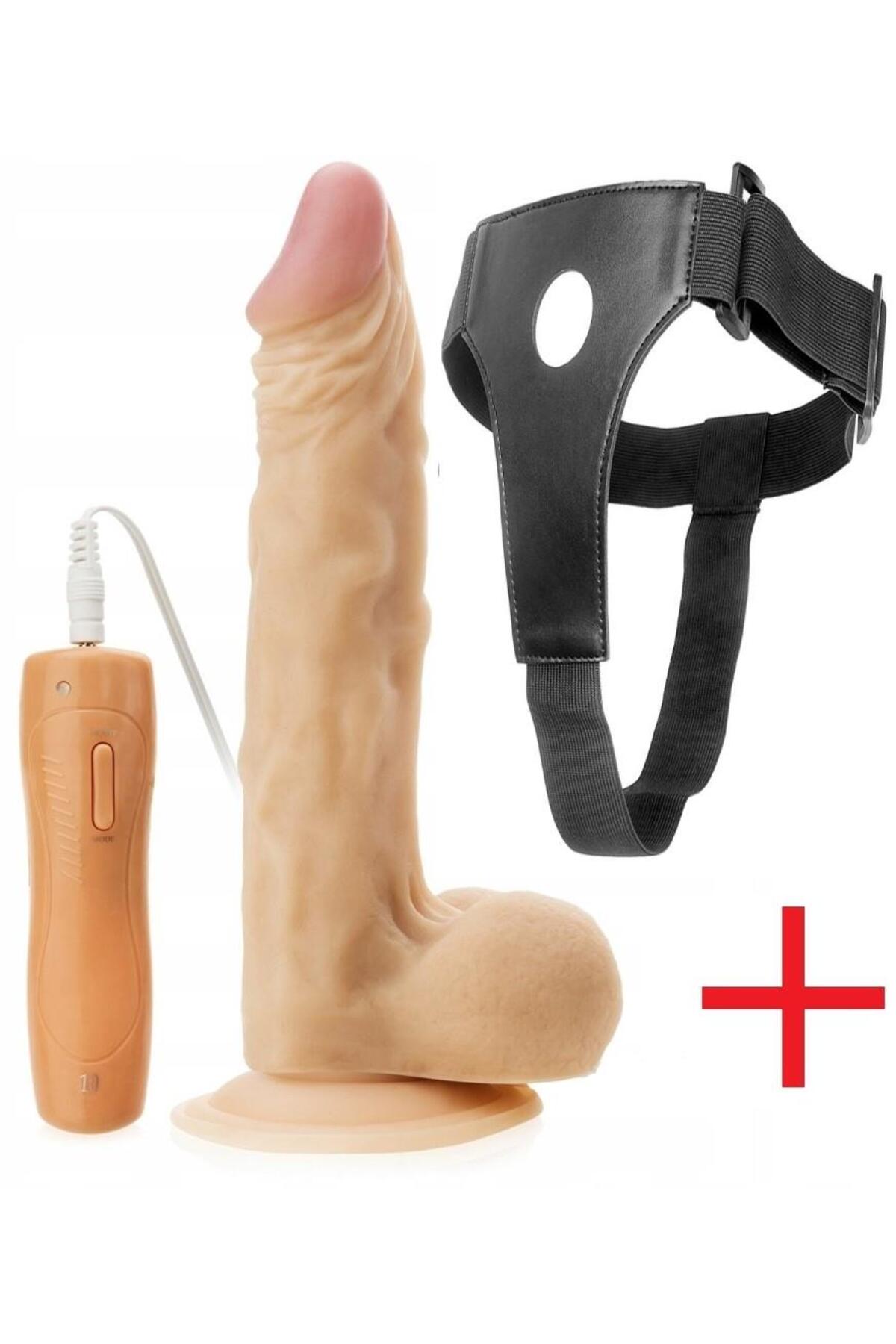 Belden Bağlamalı Dildo 24 Cm Takma Penis 10 Mod Titreşimli Oynar Başlıklı Kemerli Realistik Vibratör