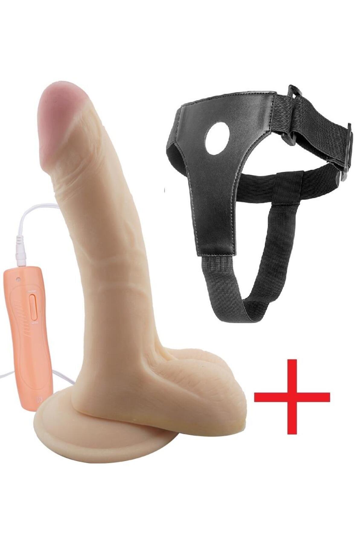 Deri Kemerli 20 Cm 10 Mod Titreşim Ten Hissiyatı Takma Dildo Belden Bağlamalı Realistik Vibratör
