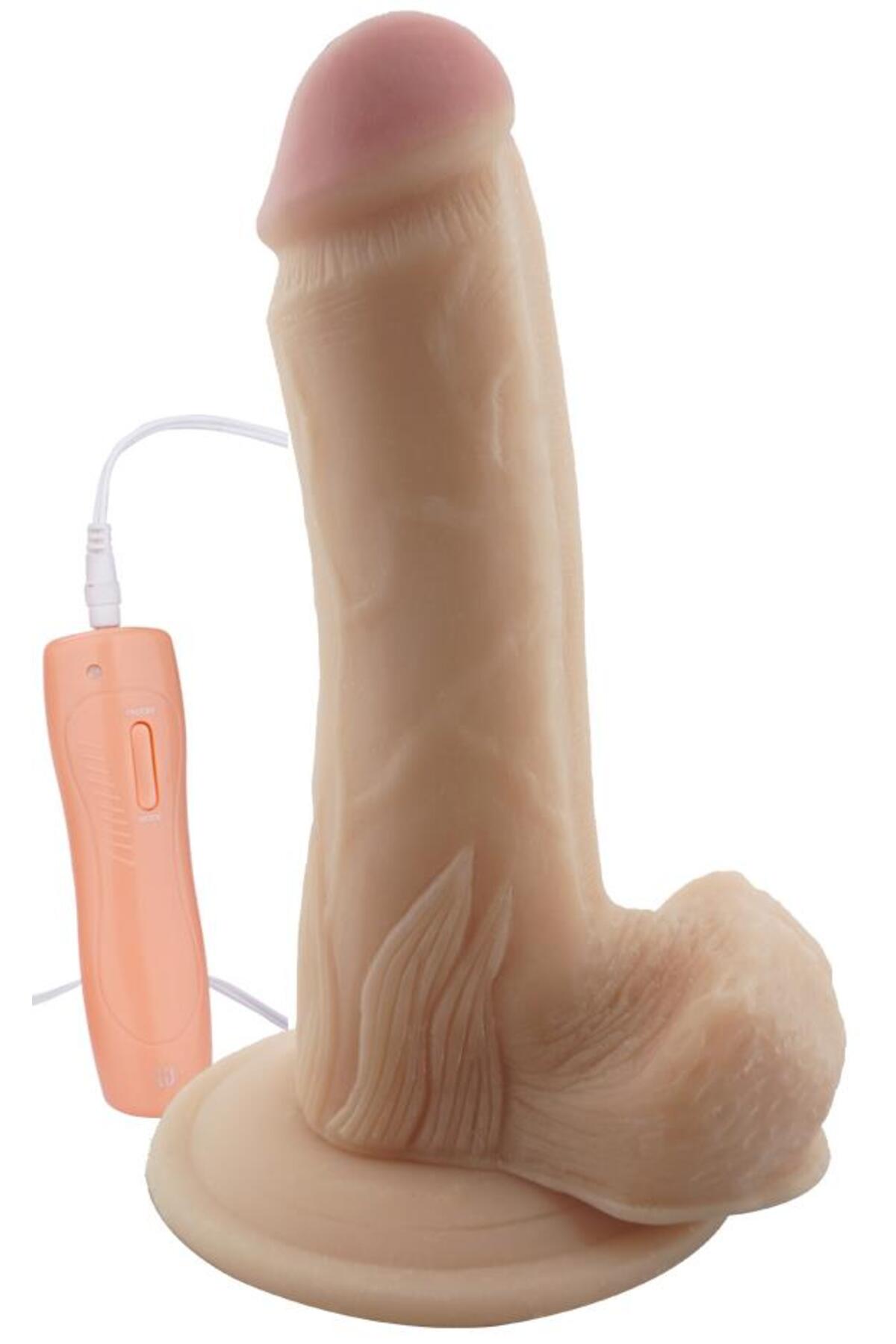 Yumuşak Gerçekçi Et Dokusunda 18 cm 10 Farklı Titreşim Oynar Başlıklı Penis Dildo Realistik Vibratör