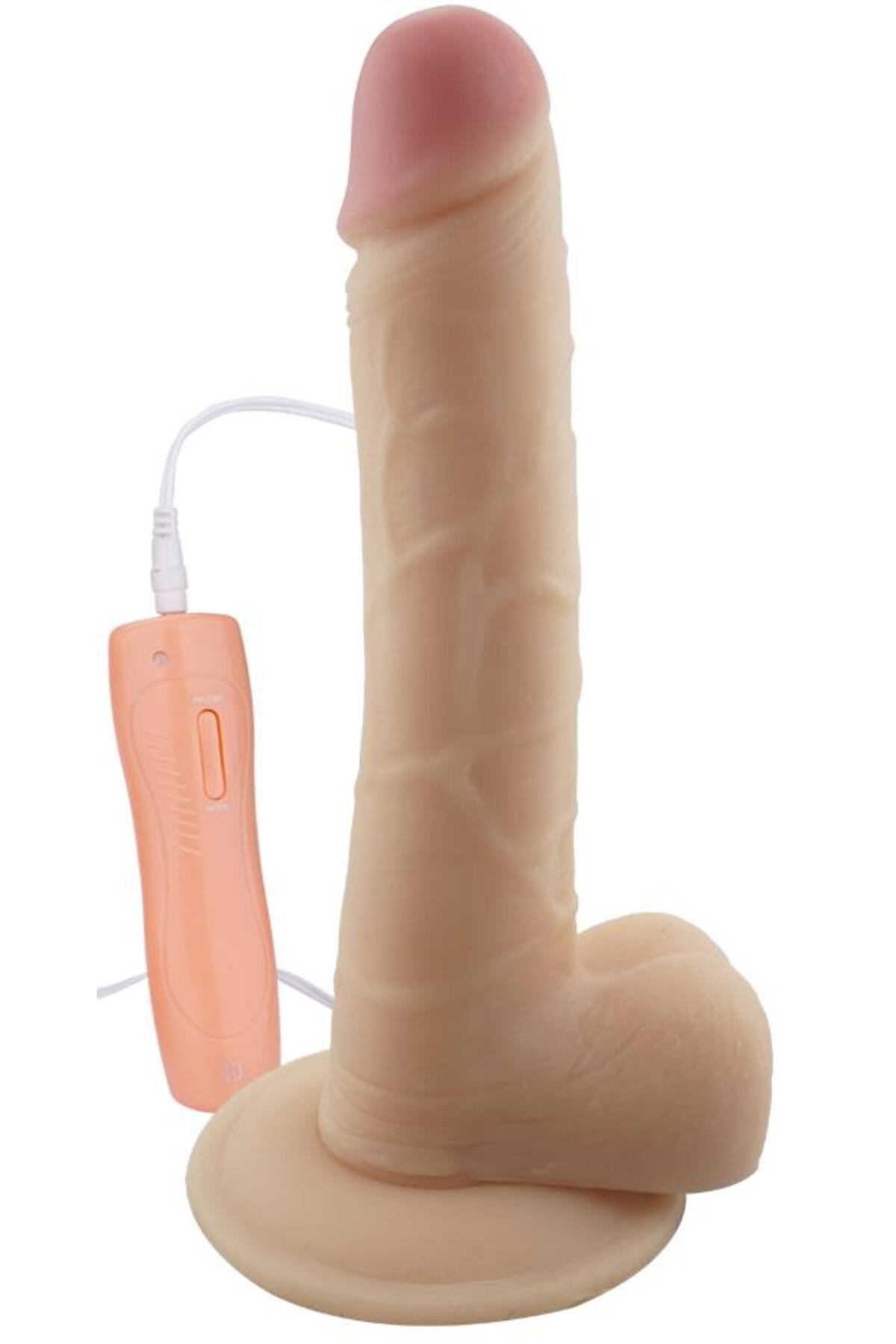 Yumuşak Ultra Gerçekçi Et Dokusu 21 Cm 10 Farklı Titreşimli Vantuzlu Realistik Vibratör Penis Dildo