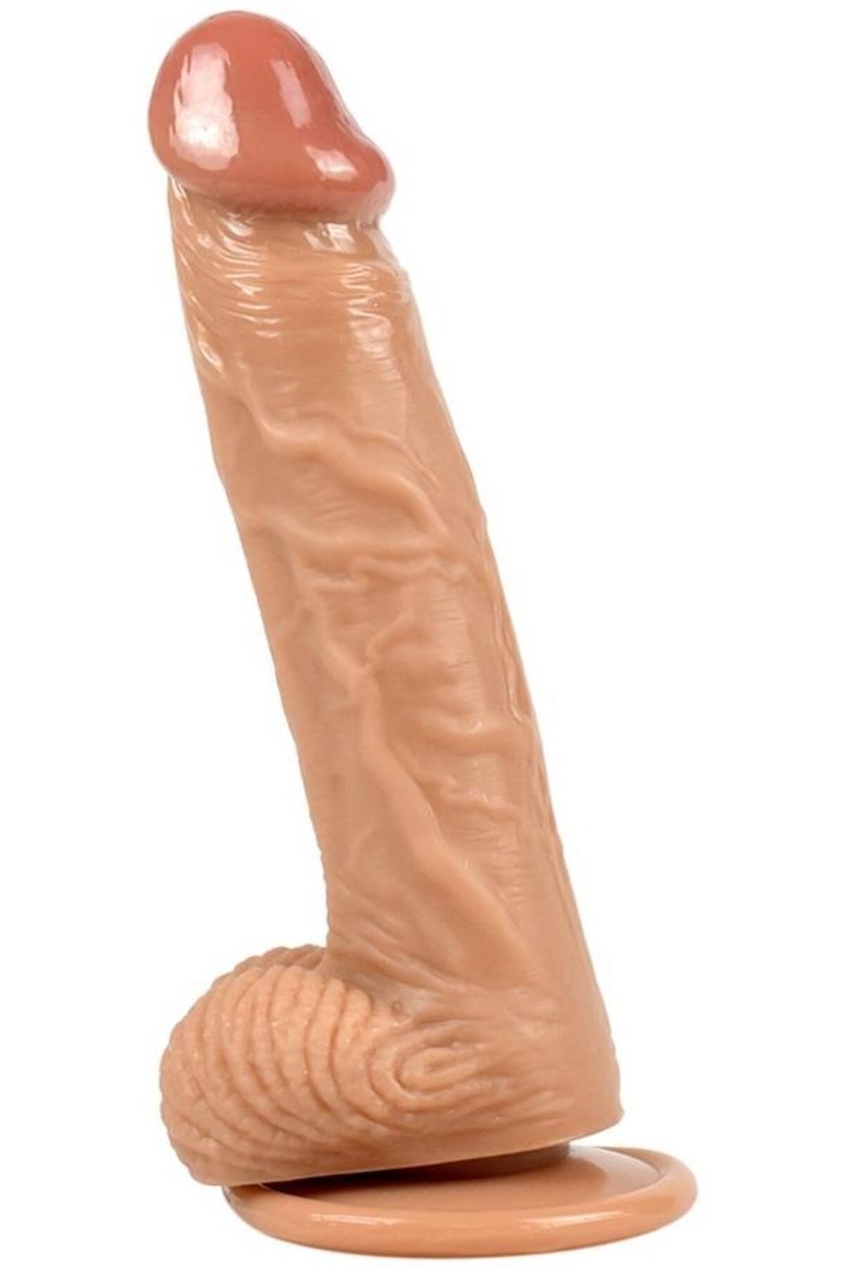 Gerçekçi Yumuşak Doku 19 Cm Güçlü Vantuzlu Testisli Penis Anal Vajina Kullanılabilir Realistik Dildo