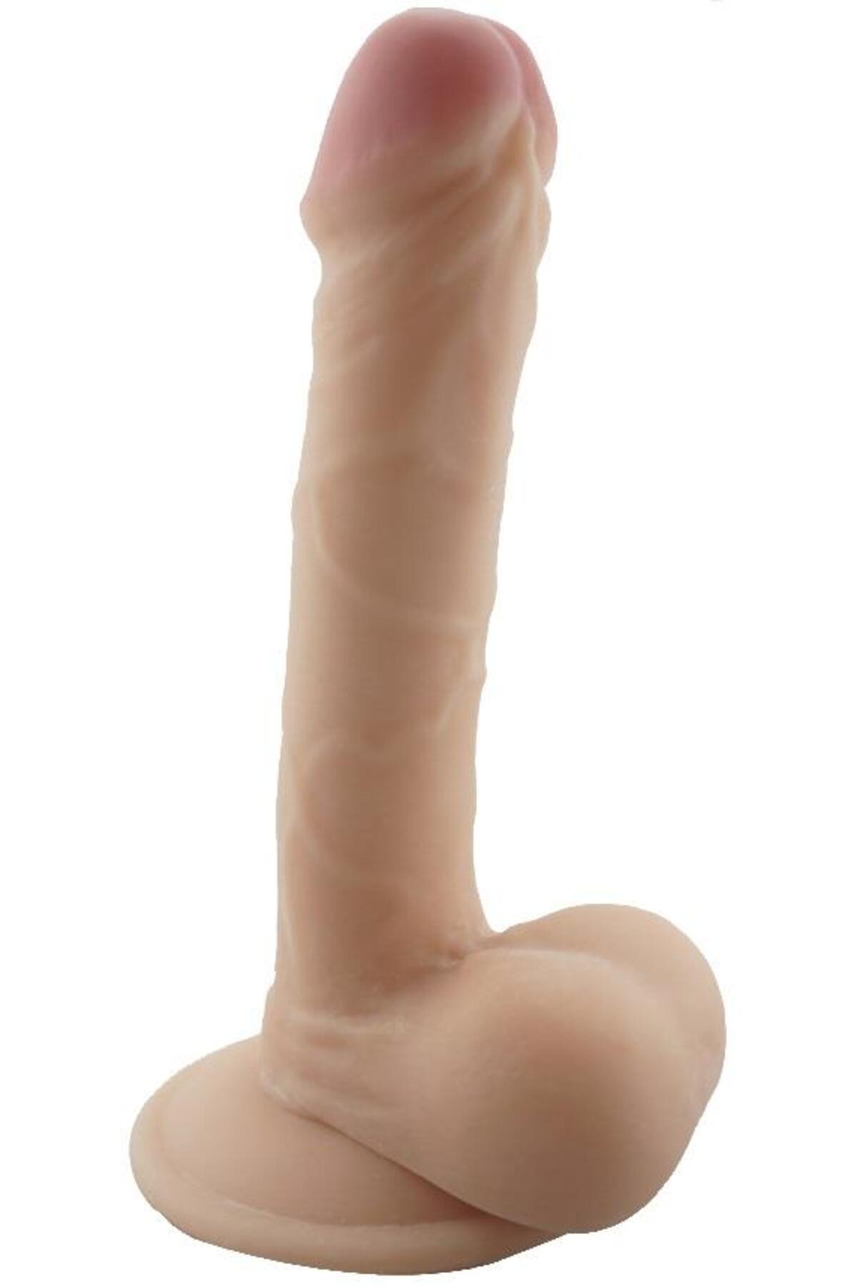 Ultra Gerçekçi Doku Hissiyatı 19.5 Cm Güçlü Vantuzlu Testisli Penis Yumuşak Ten Doku Realistik Dildo