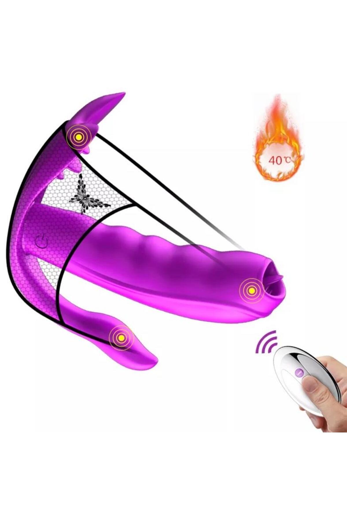 Dil Atabilen Klitoris Uyarıcılı Isıtmalı 10 Mod Titreşim Usb Şarjlı Anal Vajina Giyilebilen Vibratör