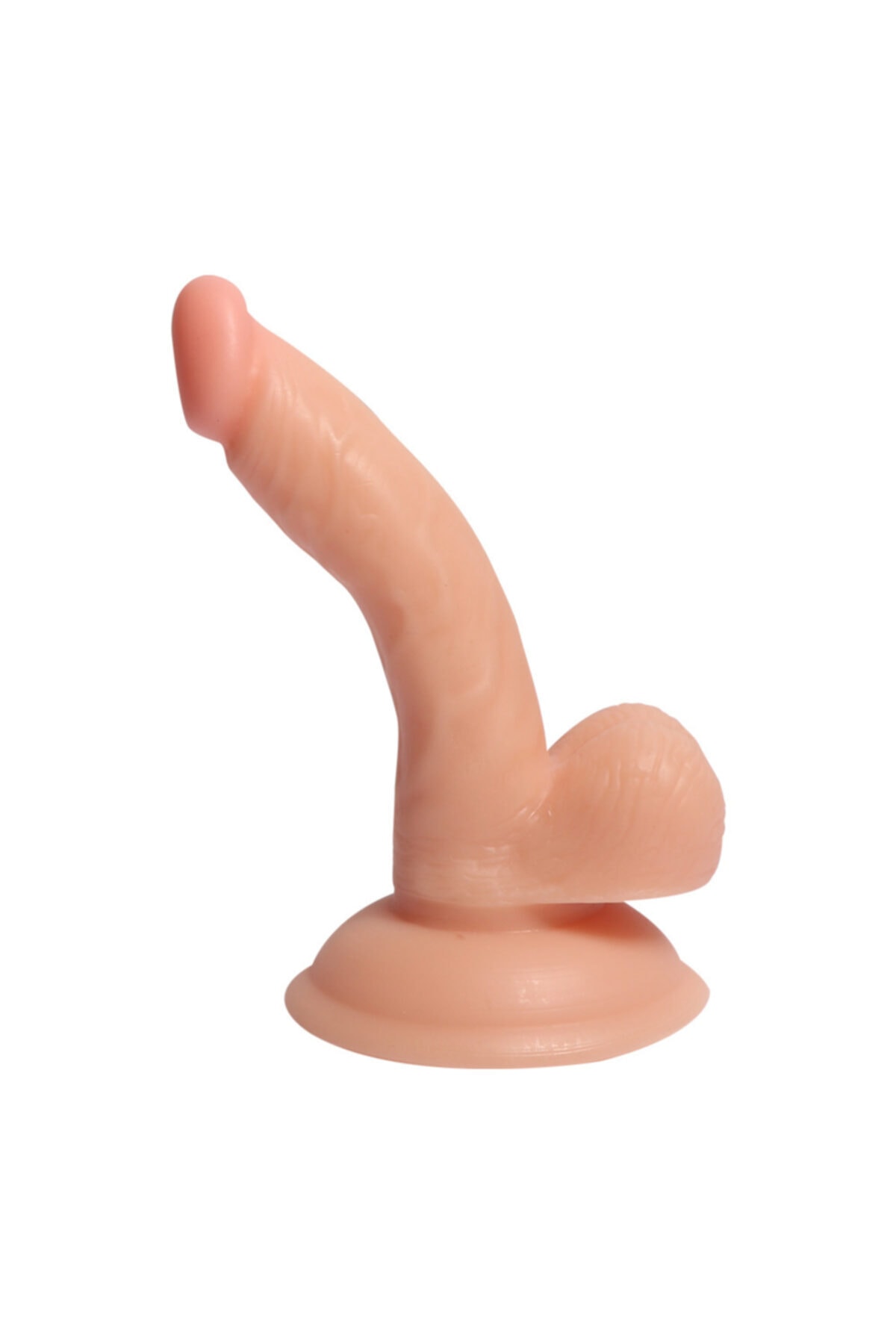 Gerçekçi Yumuşak Dokuda 13 Cm Testisli Düz Zeminlere Yapışabilen Eğik Realistik Dildo Penis