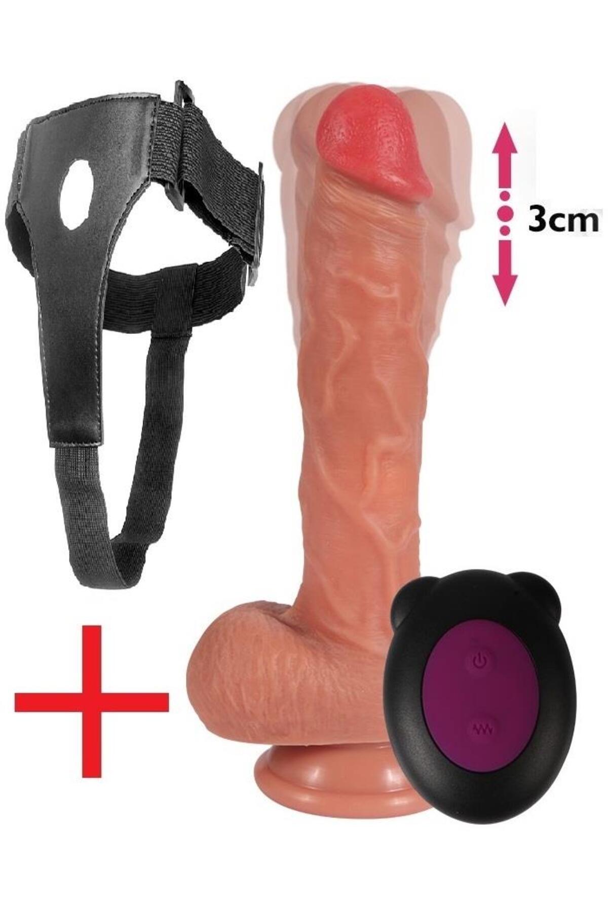İleri Geri Hareketli Titreşimli Belden Bağlamalı Şarjlı 22.5 Cm Çift Katmanlı Kemerli Takma Vibratör