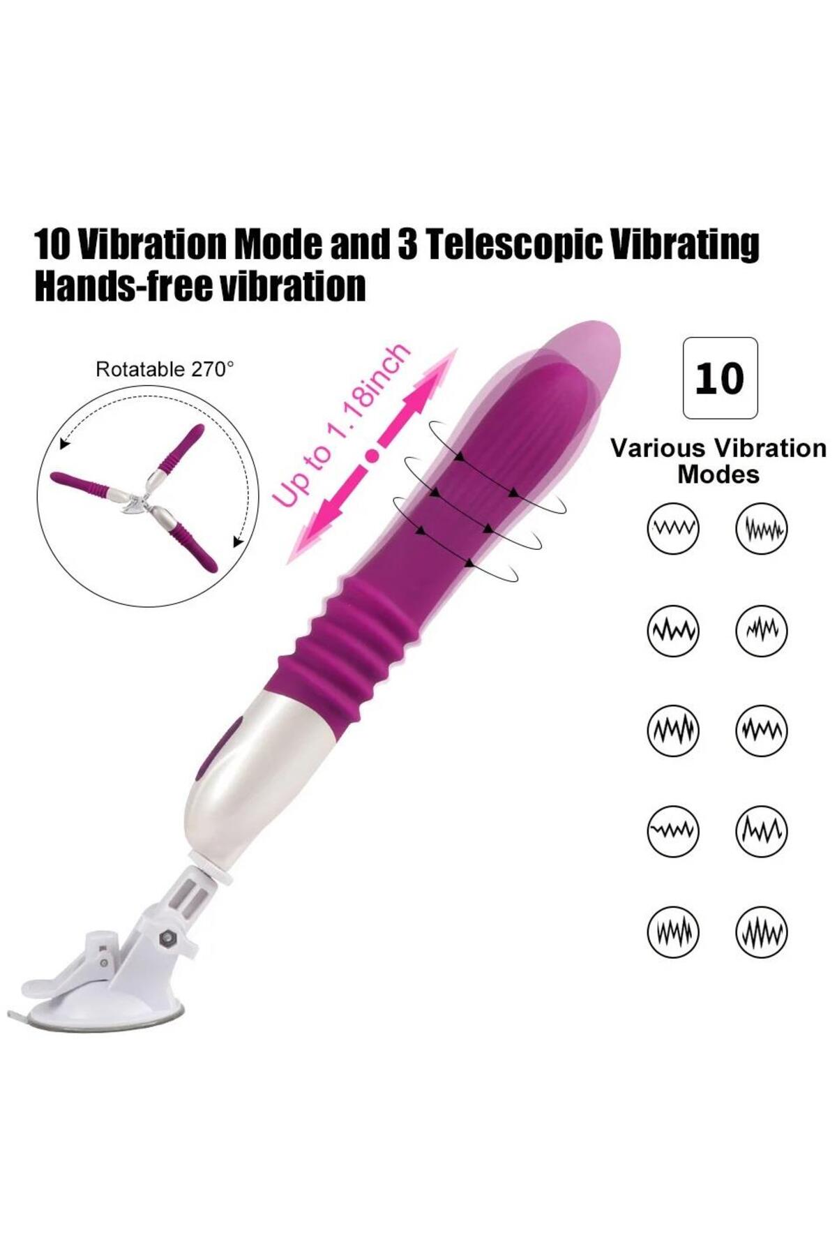 Şarjlı 3 Mod İleri Geri Hareket Hızı 10 Farklı Titreşim Silikon Doku Vantuzlu Sex Makinesi Vibratör