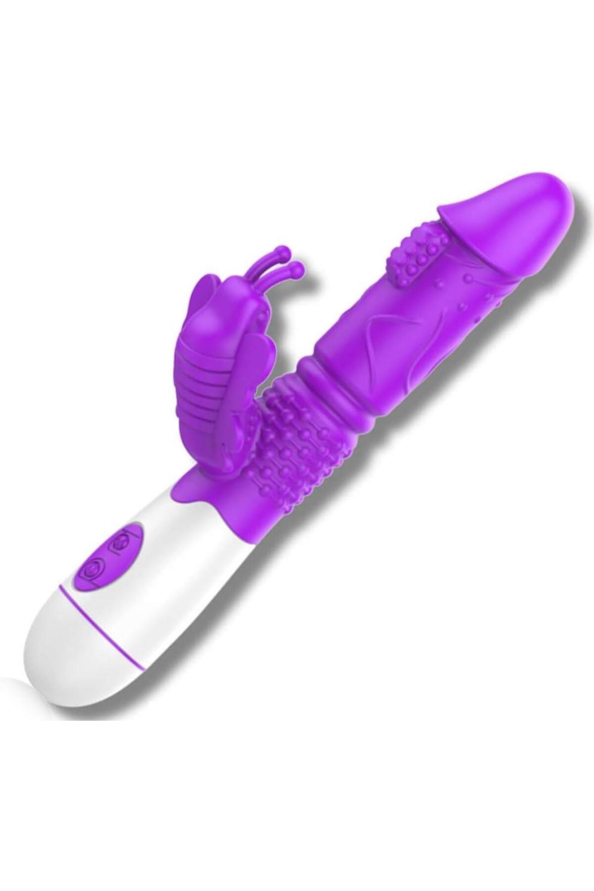 Usb Şarjlı 30 Farklı Titreşim Soft Silikon Doku Tırtıklı Kelebek Klitoris Uyarıcılı Rabbit Vibratör