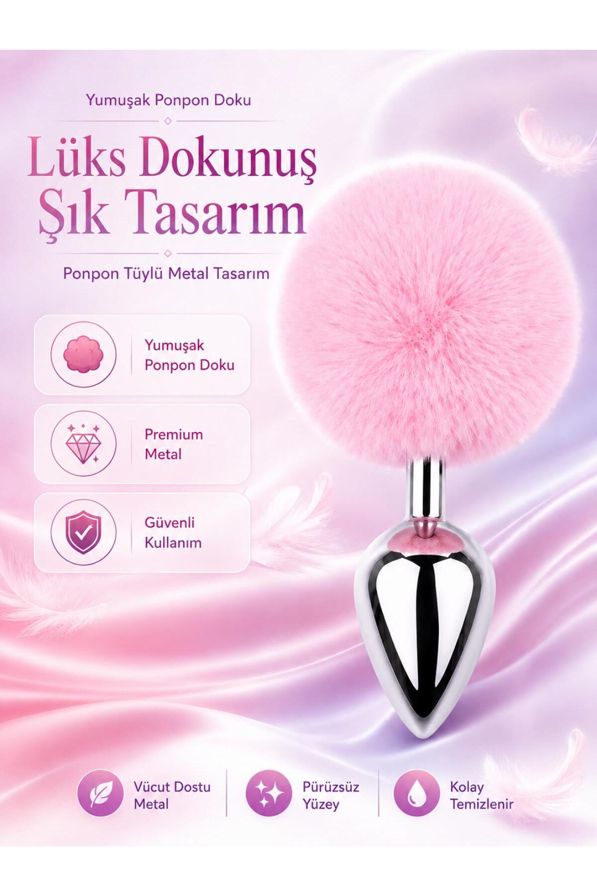 Gümüş Metal Yumuşak Ponpon Tüylü Anal Açıcı Genişletici Alıştırıcı Lüks Anal Plug Ve Tıkaç
