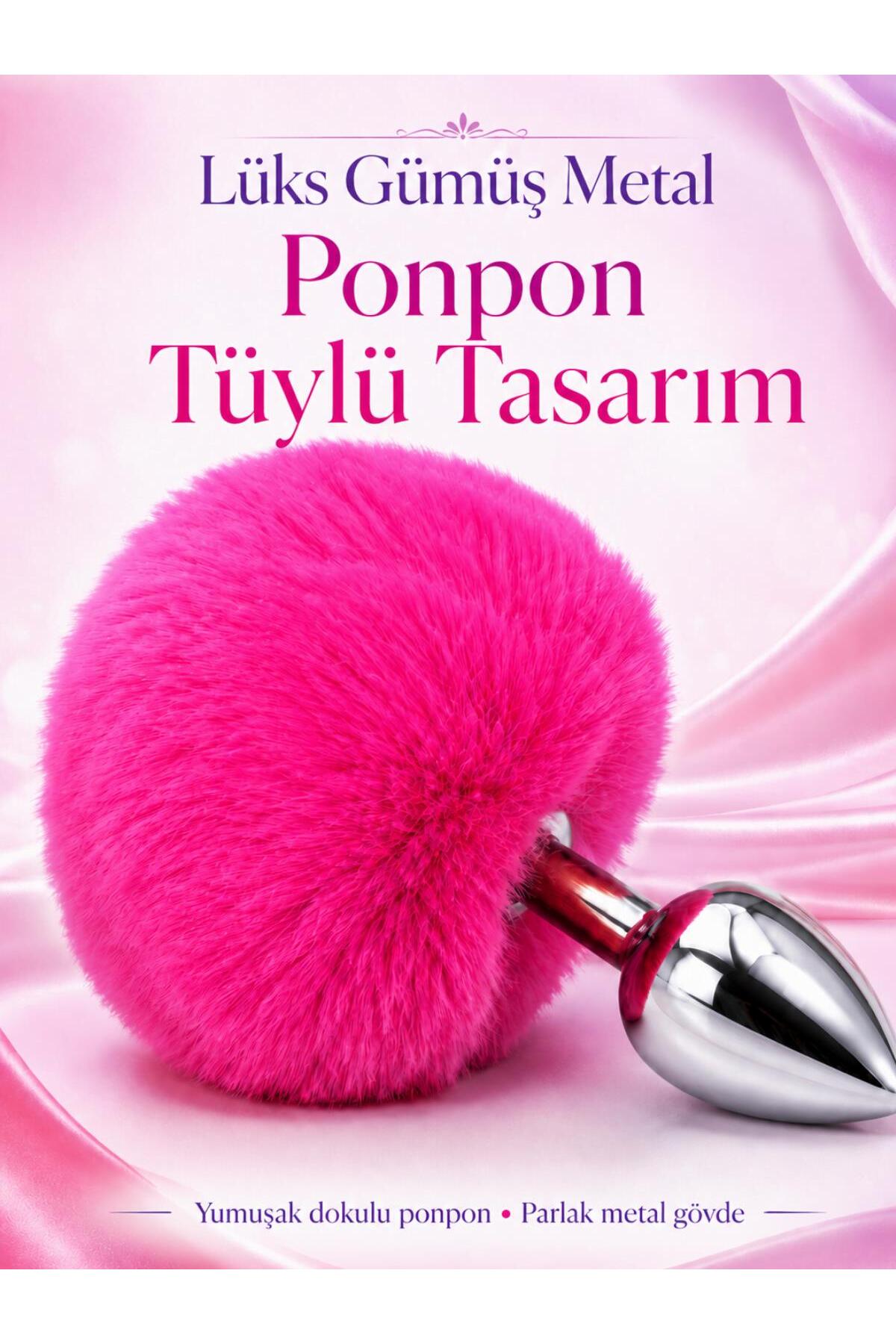 Lüks Gümüş Metal Ponpon Tüylü Fantezi Ürünü Anal Açıcı Genişletici Alıştırıcı Anal Plug Tıkaç