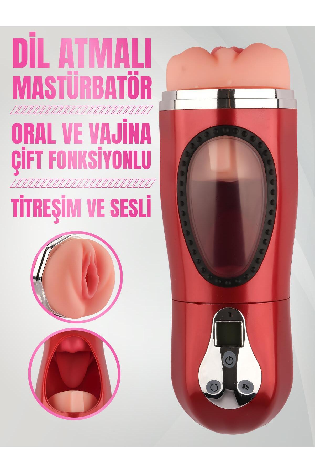 Dil Atma Özellikli Usb Şarjlı Gerçekçi Hissiyat Titreşim ve Ses Fonksiyonlu Vajinalı Sex Makinesi