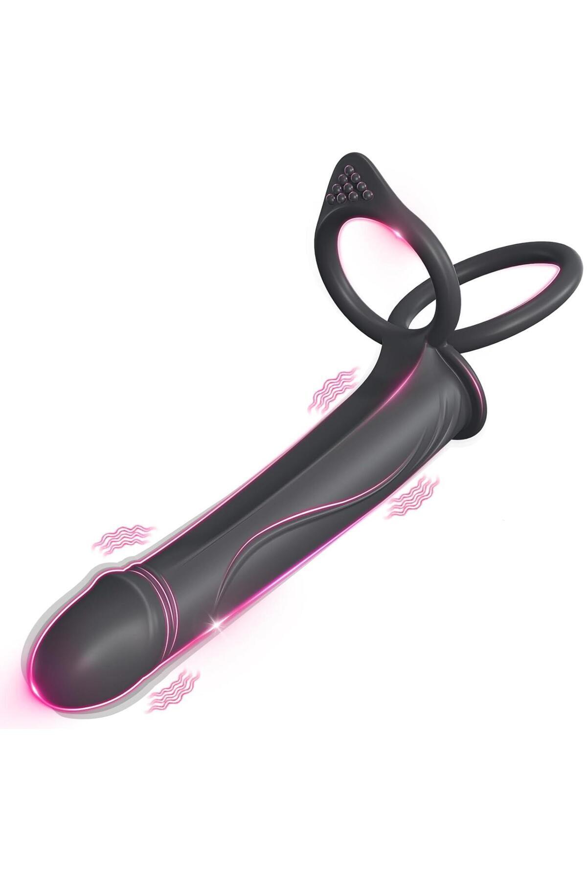 Anal Penetratör 10 Mod Titreşim Soft Silikon 14.5 Cm Testis Tutacaklı İlave Ek Penis Halkası Kılıfı