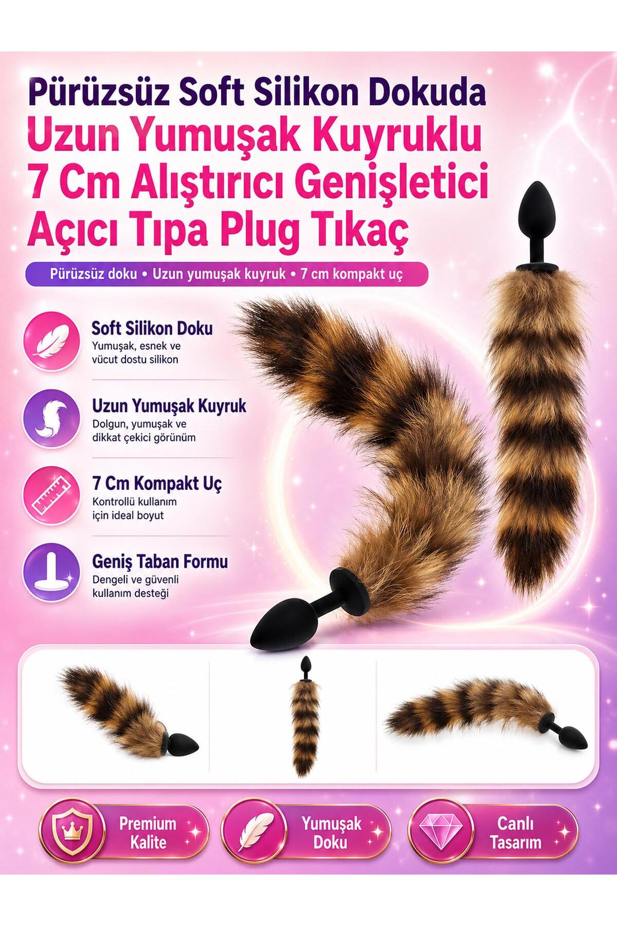 Pürüzsüz Soft Silikon Dokuda Yumuşak Kuyruklu 7 Cm Anal Alıştırıcı Genişletici Açıcı Tıpa Plug Tıkaç