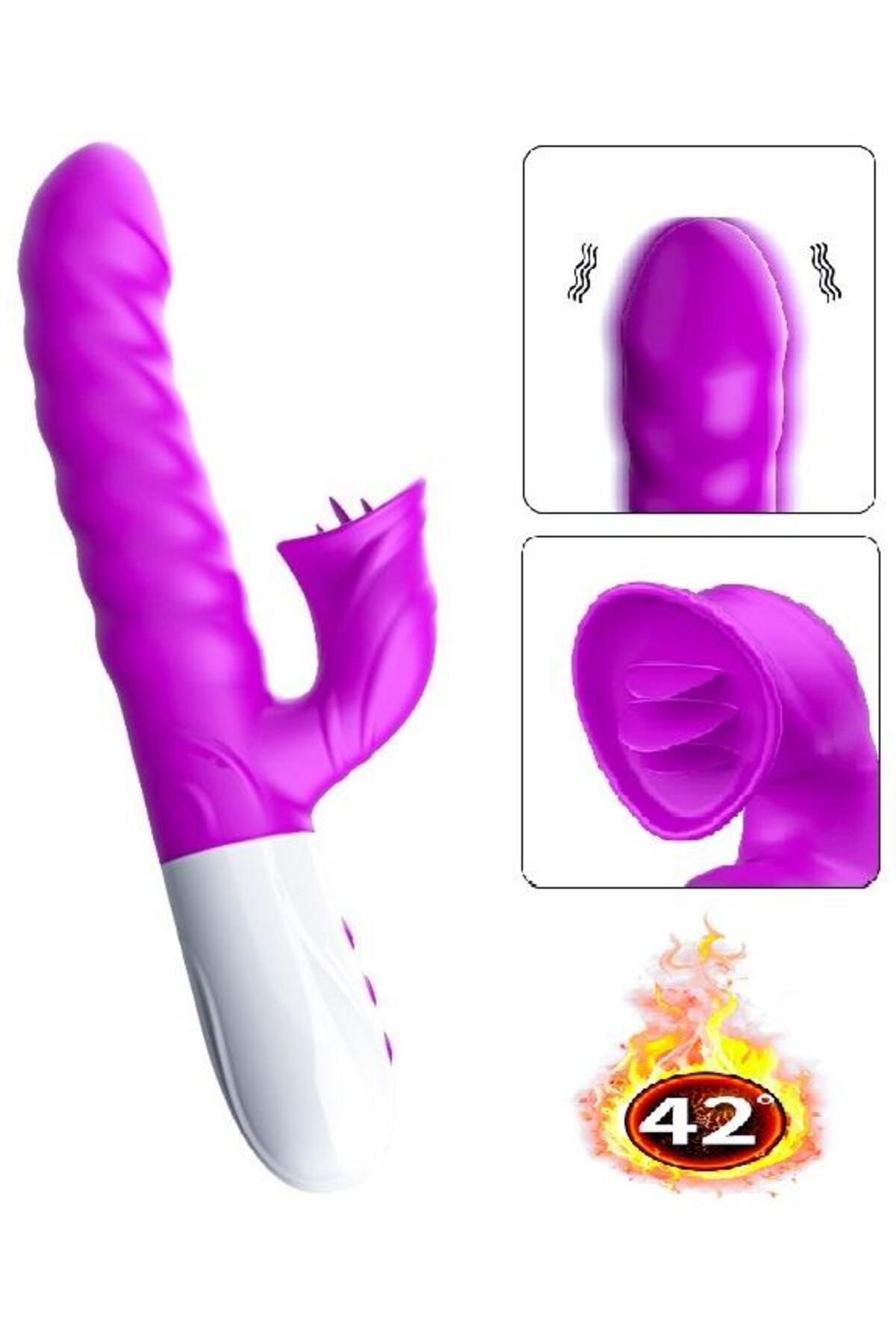 Soft Silikon Dokuda Isıtmalı Klitorise Dil Atabilen 7 Farklı Titreşimli Usb Şarjlı Orgazm Vibratör