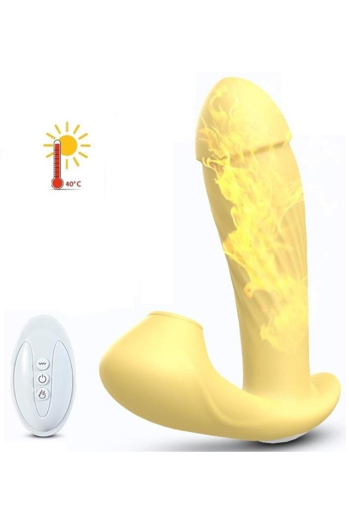 Isıtmalı Klitoris Emiş Güçlü Usb Şarjlı Uzaktan Kumandalı Soft Silikon Dokuda Giyilebilen Sarı