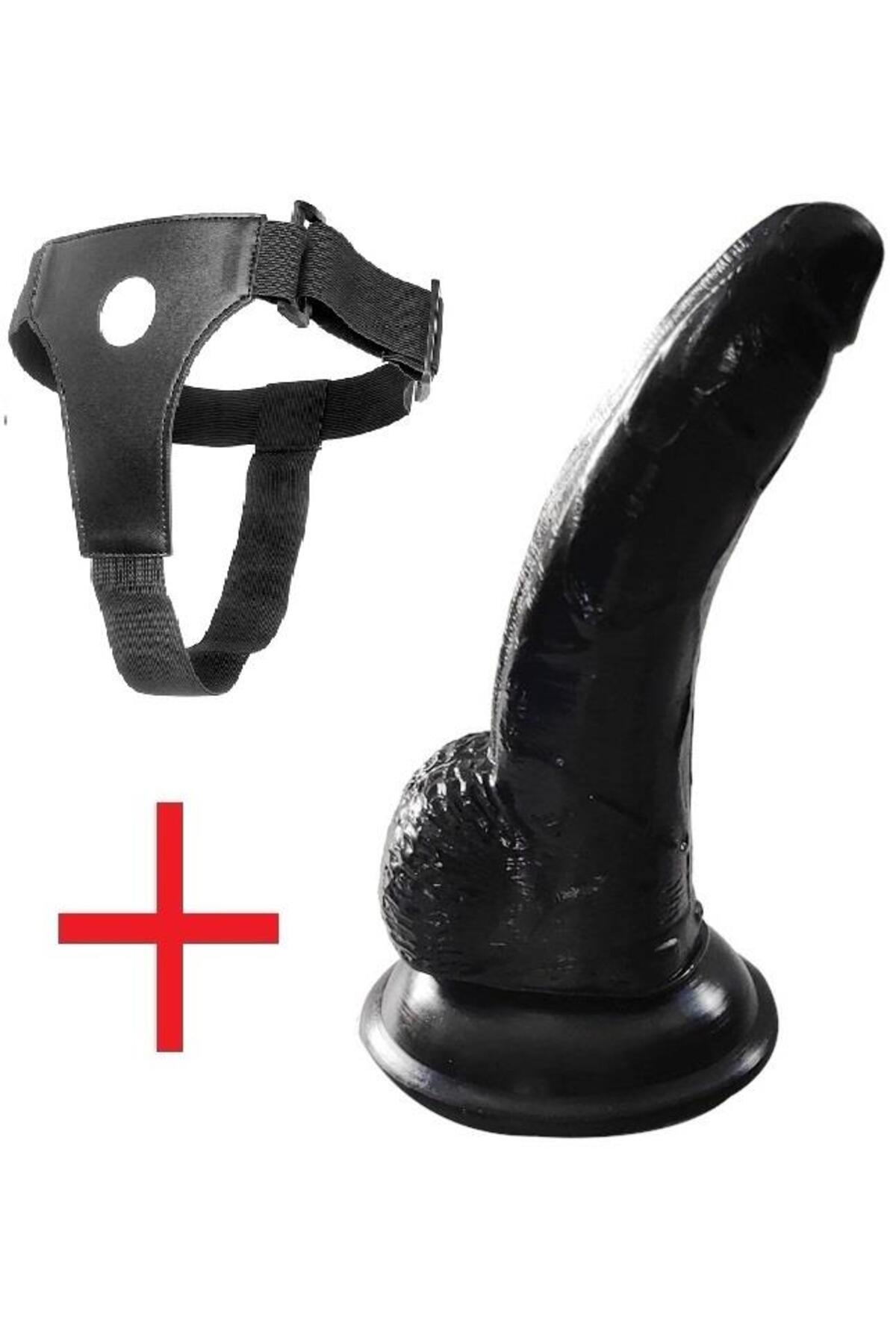 Belden Bağlamalı Dildo Anal Vajina 16 Cm Vantuzlu Realistik Strapon Takma Kemerli Siyah Penis