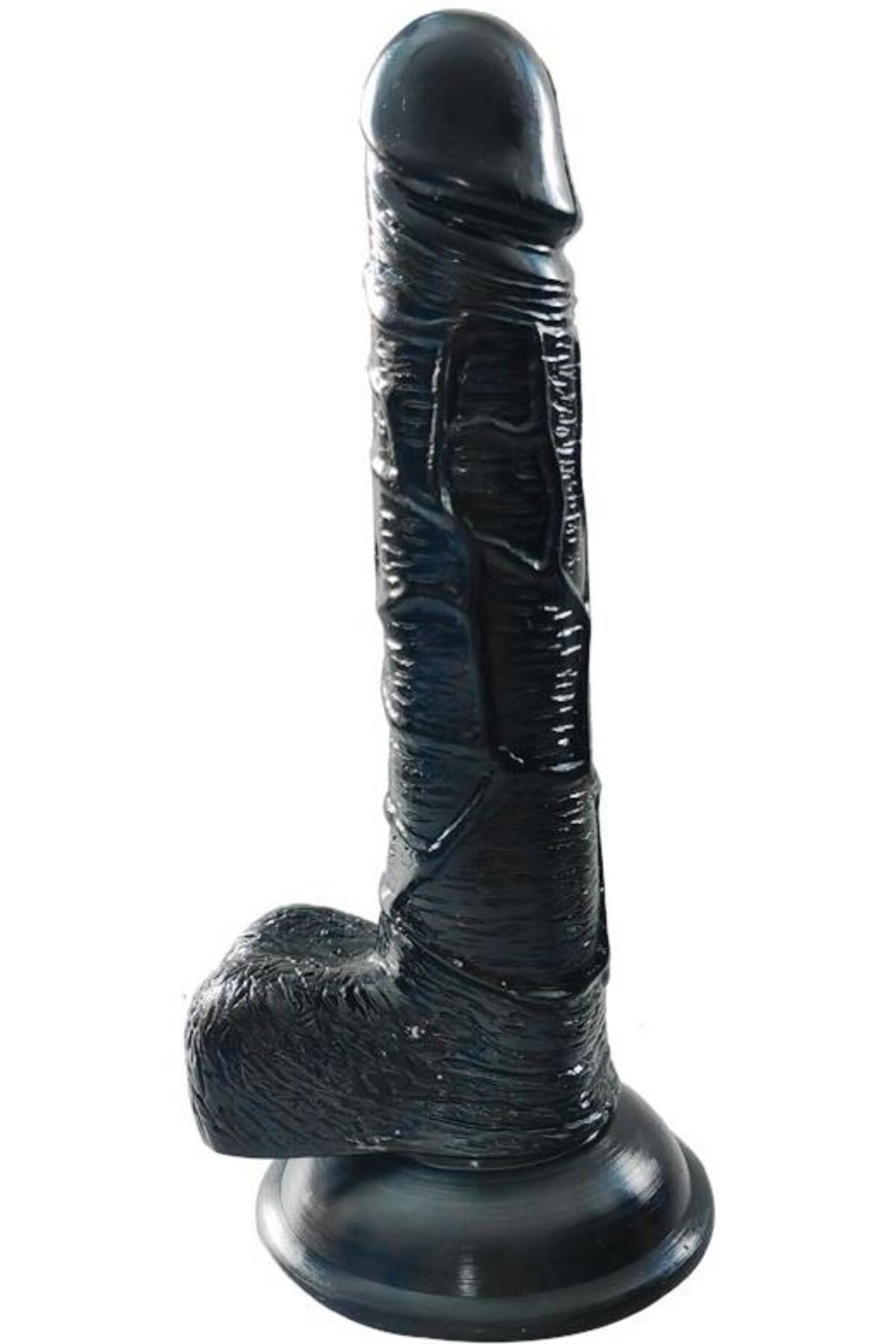 Ten Hissiyatında 21.5 Cm Gerçekçi Dokuda Güçlü Vantuzlu Testisli Siyah Penis Realistik Dildo
