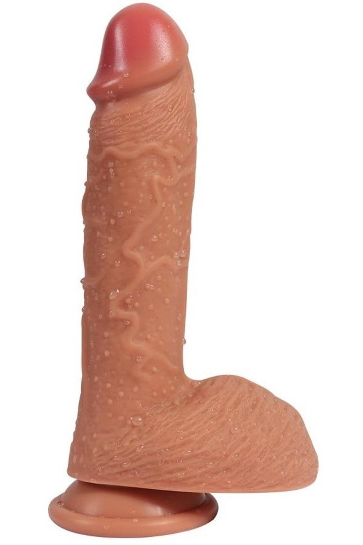 Çift Katmanlı Ultra Gerçekçi Yumuşak Esnek Ten Dokusunda 22 Cm Penis Güçlü Vanuzlu Realistik Dildo
