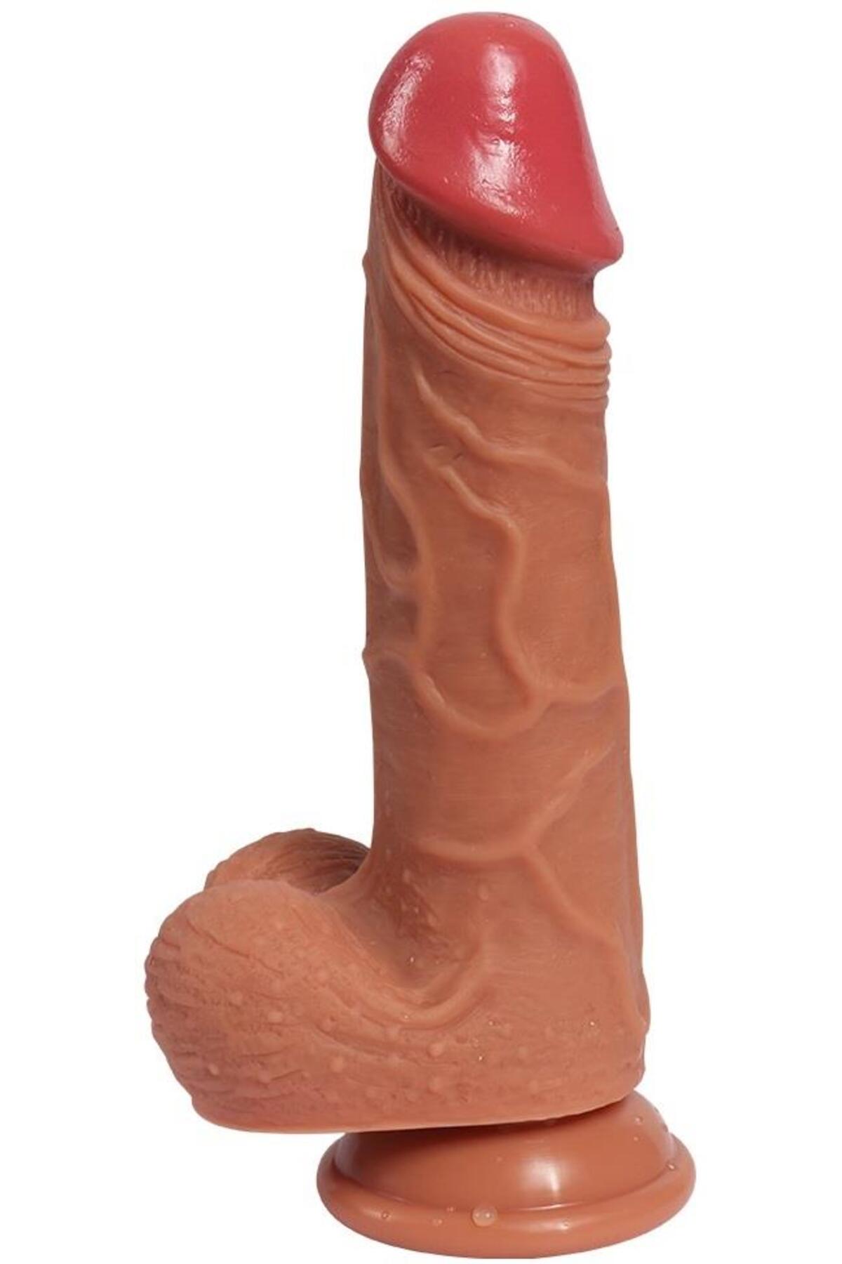 Çift Katmanlı Ekstra Yumuşak Doku 21 Cm Gerçekçi Görünüm Hissiyatında Vantuzlu Realistik Penis Dildo