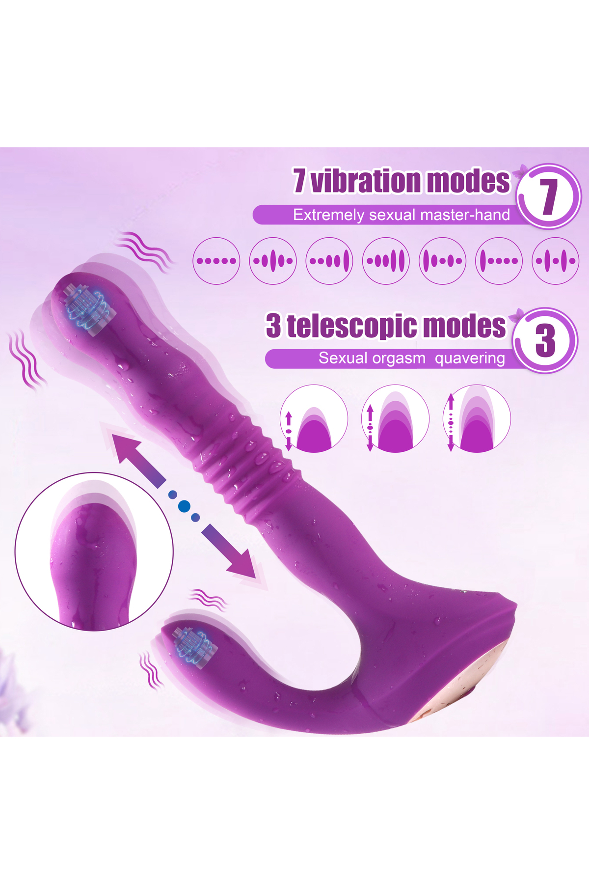 İleri Geri Hareket Teleskopik Klitoris Uyarıcılı Soft Silikon 7 Mod Titreşim Teknolojik Vibratör