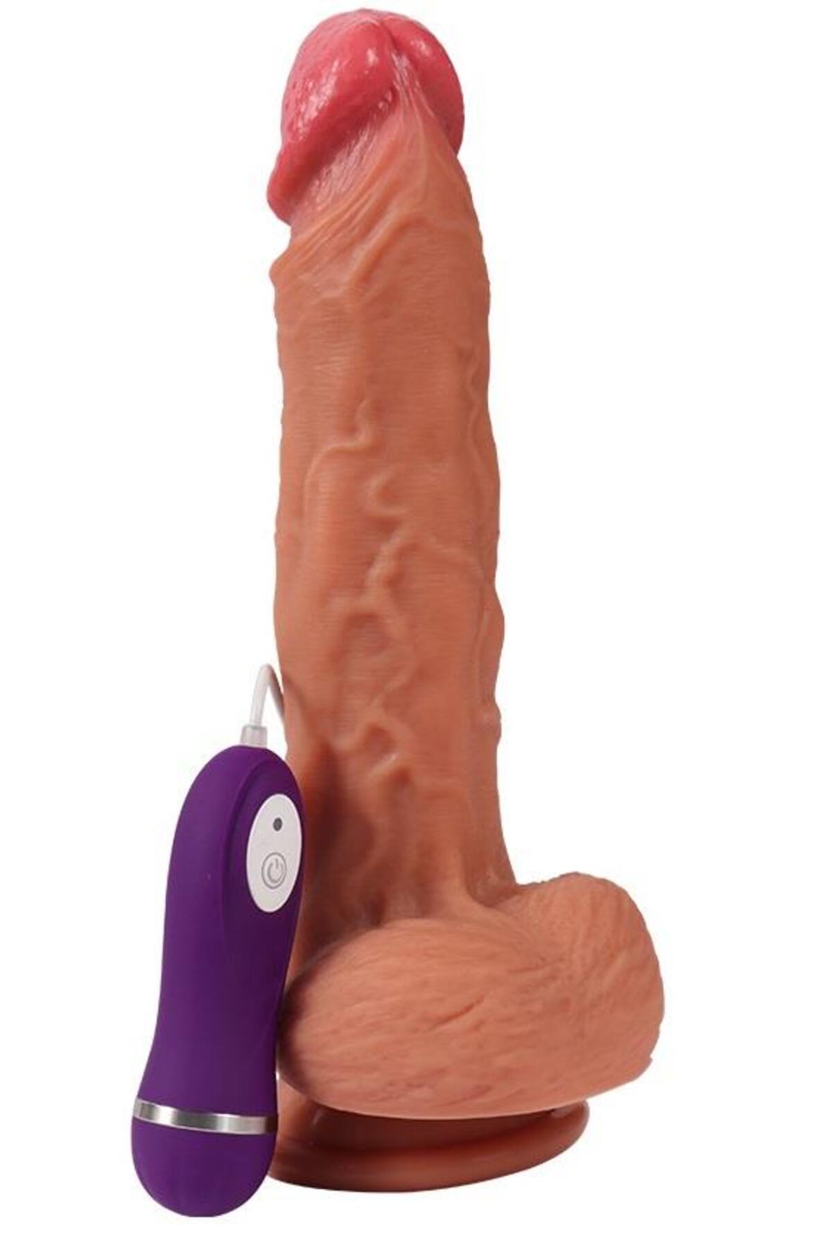 22.5 Cm Özel Doku Çift Katmanlı 10 Farklı Titreşimli Penis Dildo Gerçekçi Et Doku Realistik Vibratör