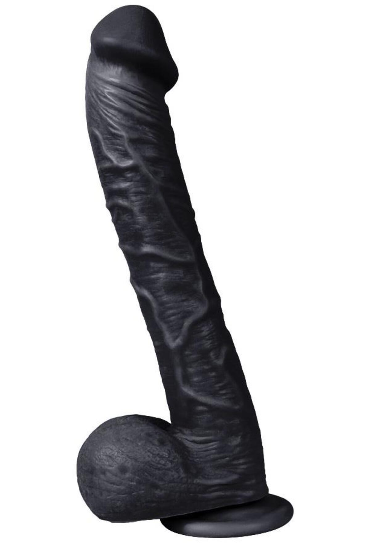 Siyah Realistik Ten Dokulu 33.5 Cm Kalın Güçlü Vantuzlu Testisli Dildo