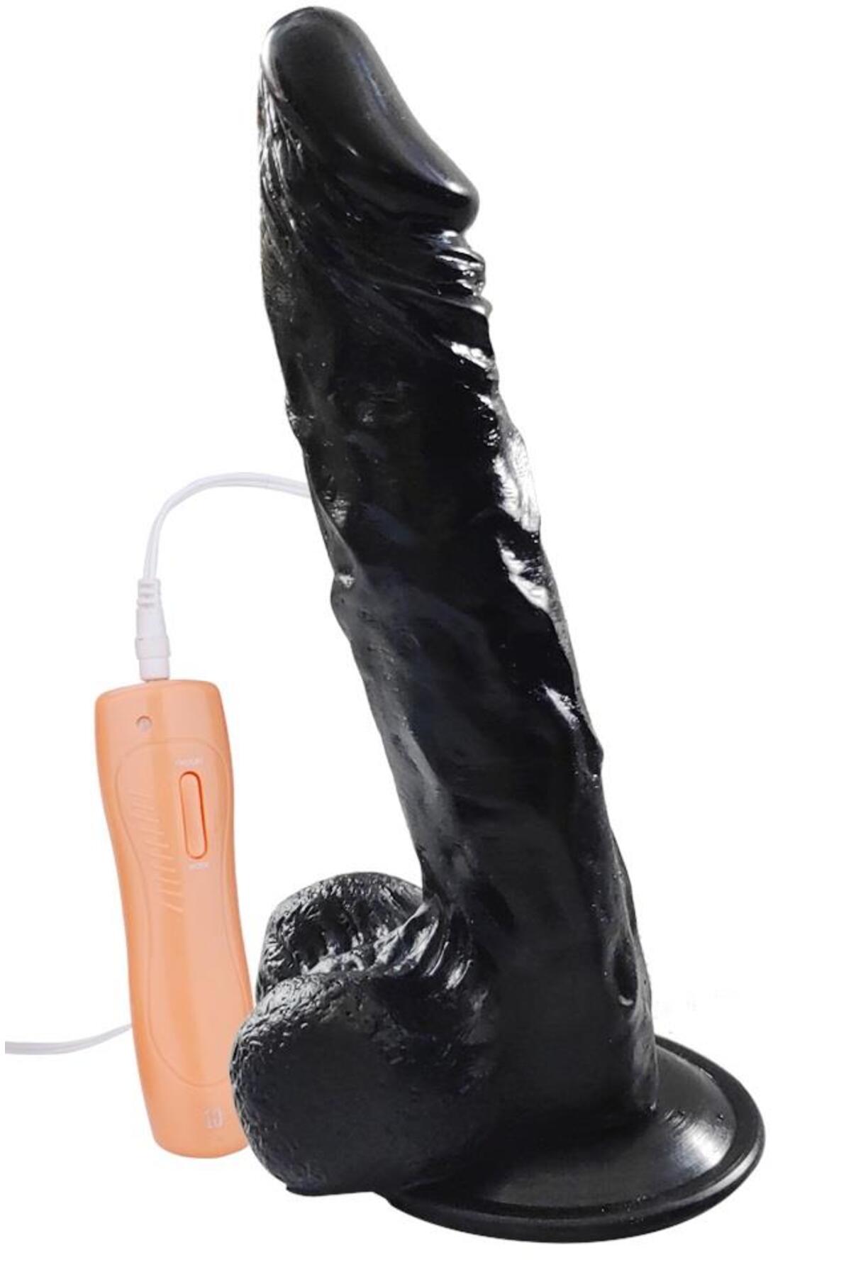 10 Mod Titreşim 24 Cm Yumuşak Doku Gerçekçi Testisli Vantuzlu Realistik Penis Dildo Vibratör