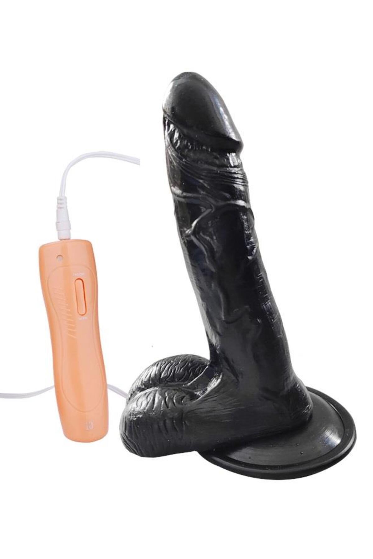 Yumuşak Ten Doku Gerçekçi Hissiyat 20 Cm 10 Mod Titreşim Vantuzlu Realistik Siyah Penis Dildo